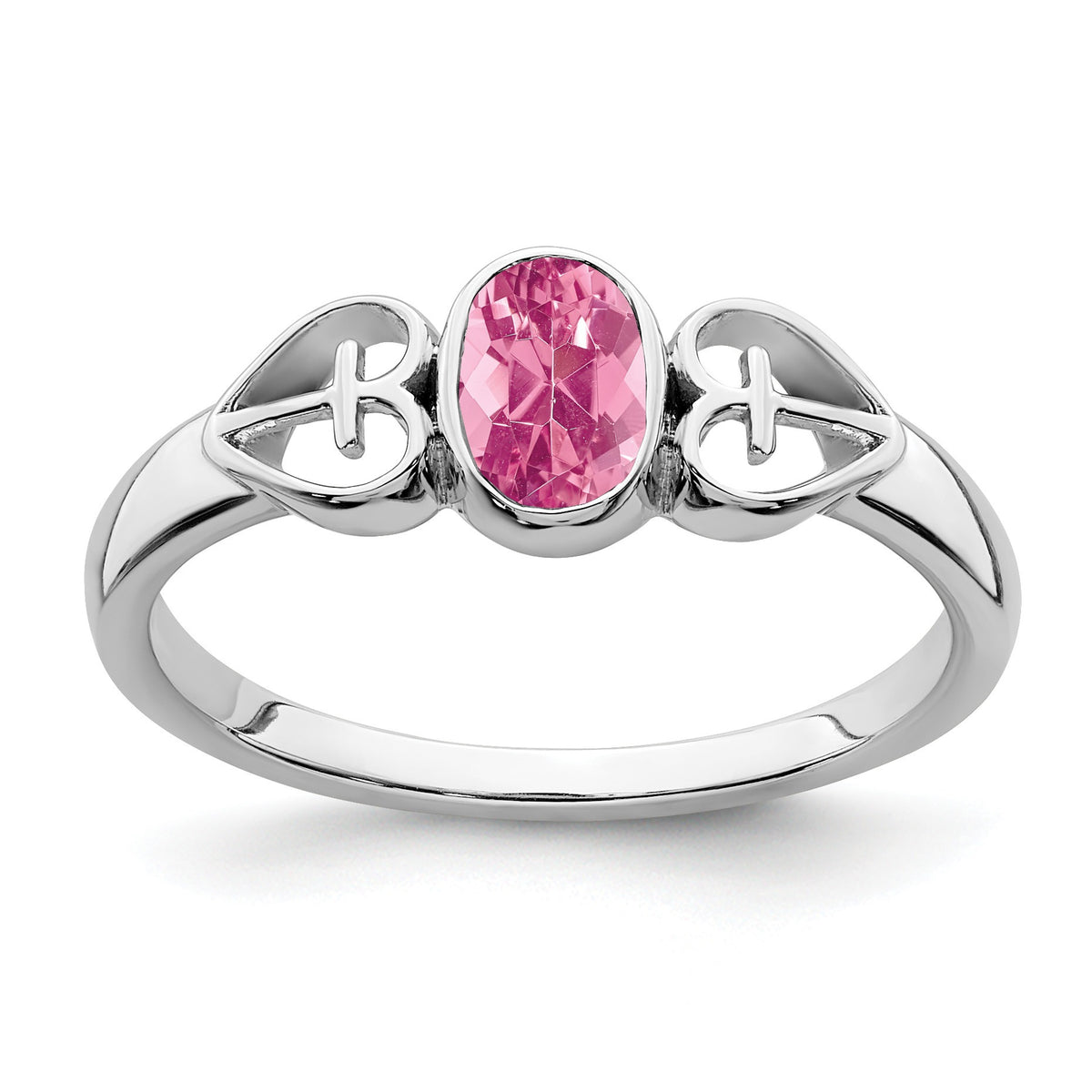 0.50 Ct Oval Pink Tourmaline Bezel Rhodium over Sterling Silver Heart Solitaire Ring