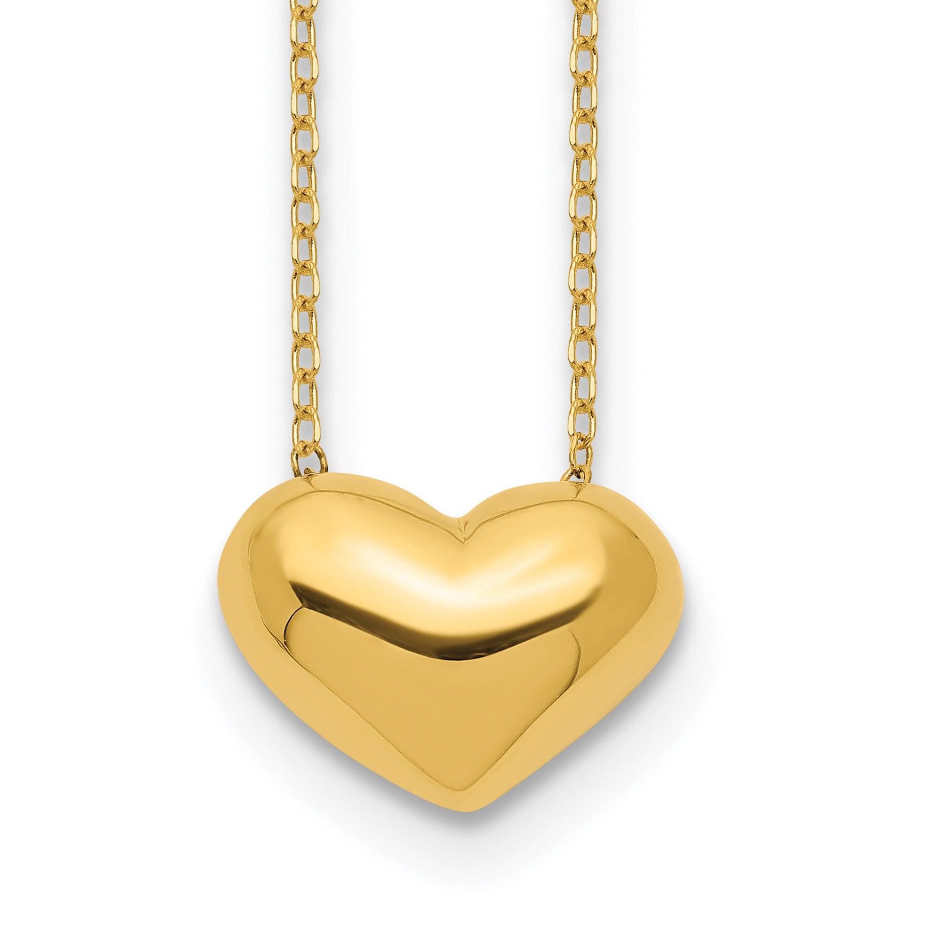 14k Yellow Gold Puffed Heart 18 inch Necklace