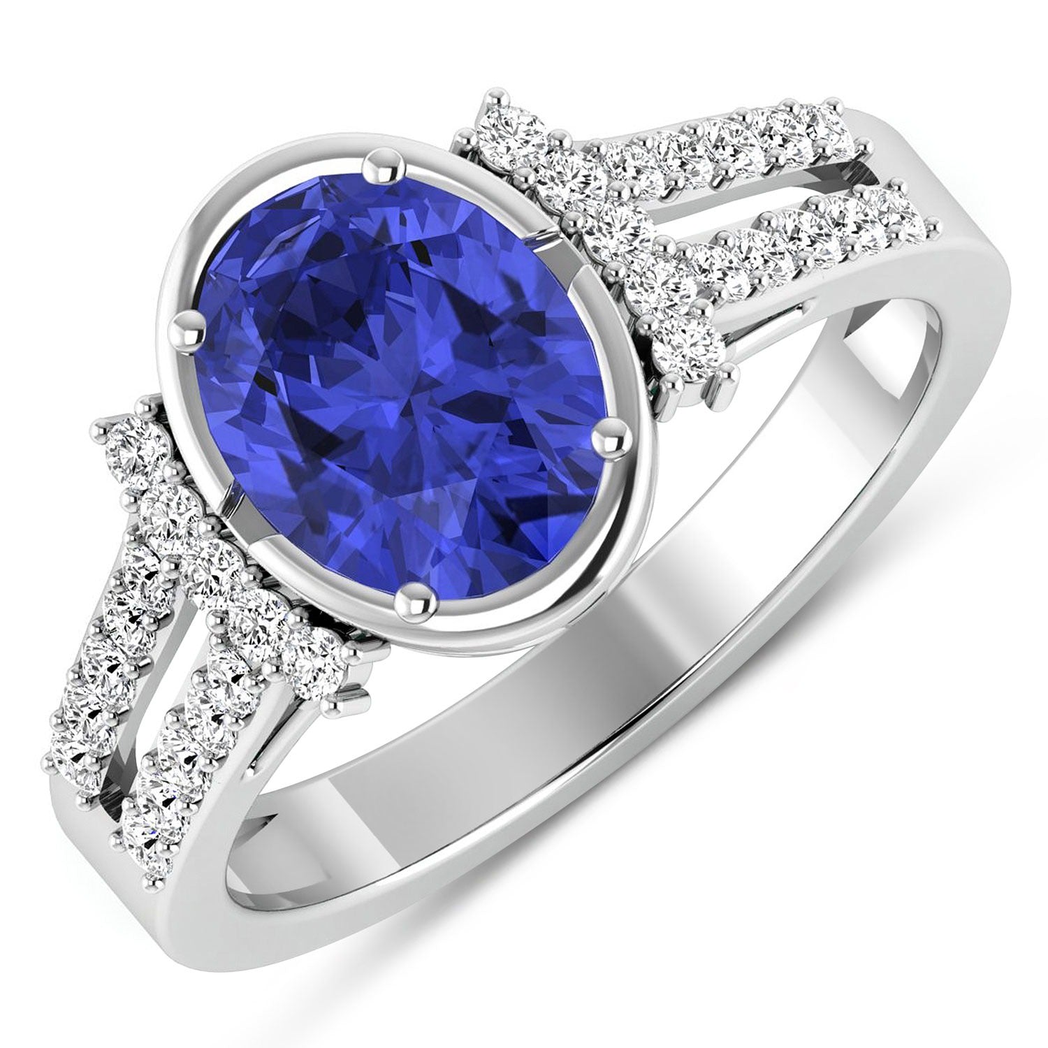 Natural Tanzanite Diamond Oval Ring 14K Gold