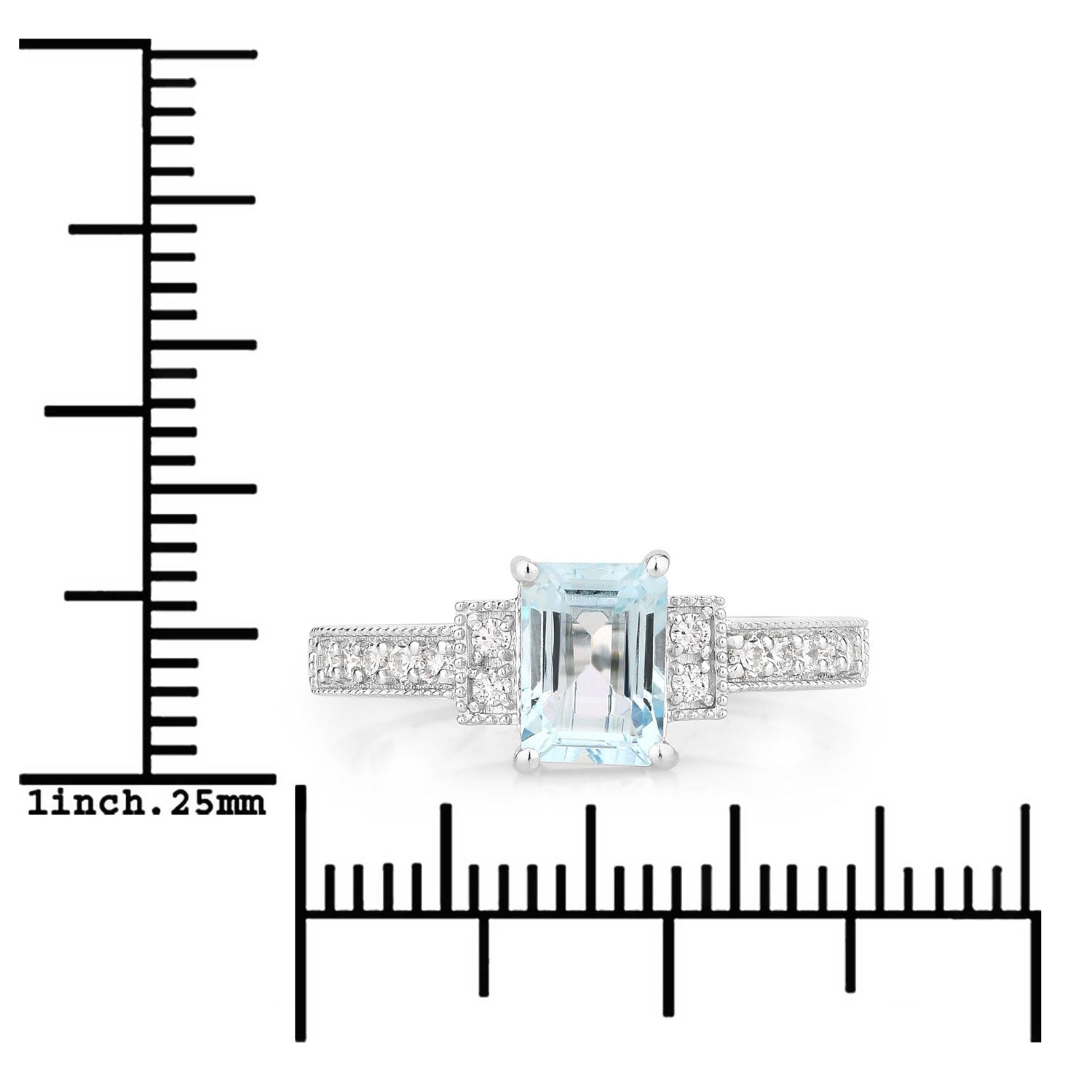 0.98 Ct Genuine Aquamarine and Lab Diamond Silver Pave Bridge Ring Fine Color Jewels