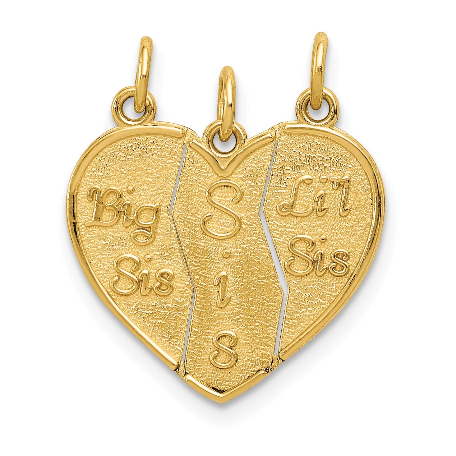 10k 3 piece Break-apart Big Sis, Sis and Lil Sis Charm Pendant
