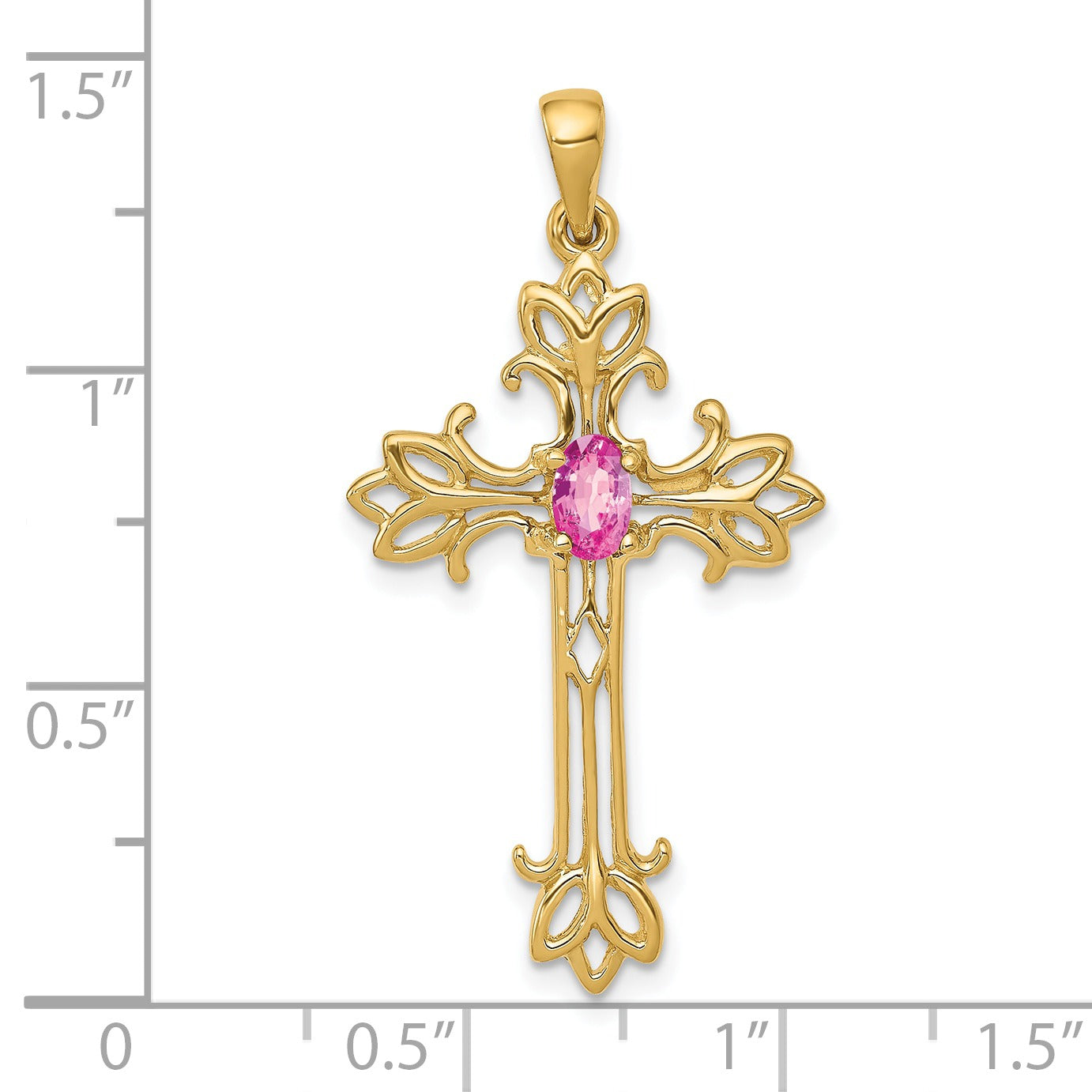 10K Yellow Gold Oval Natural Pink Sapphire Cross Pendant