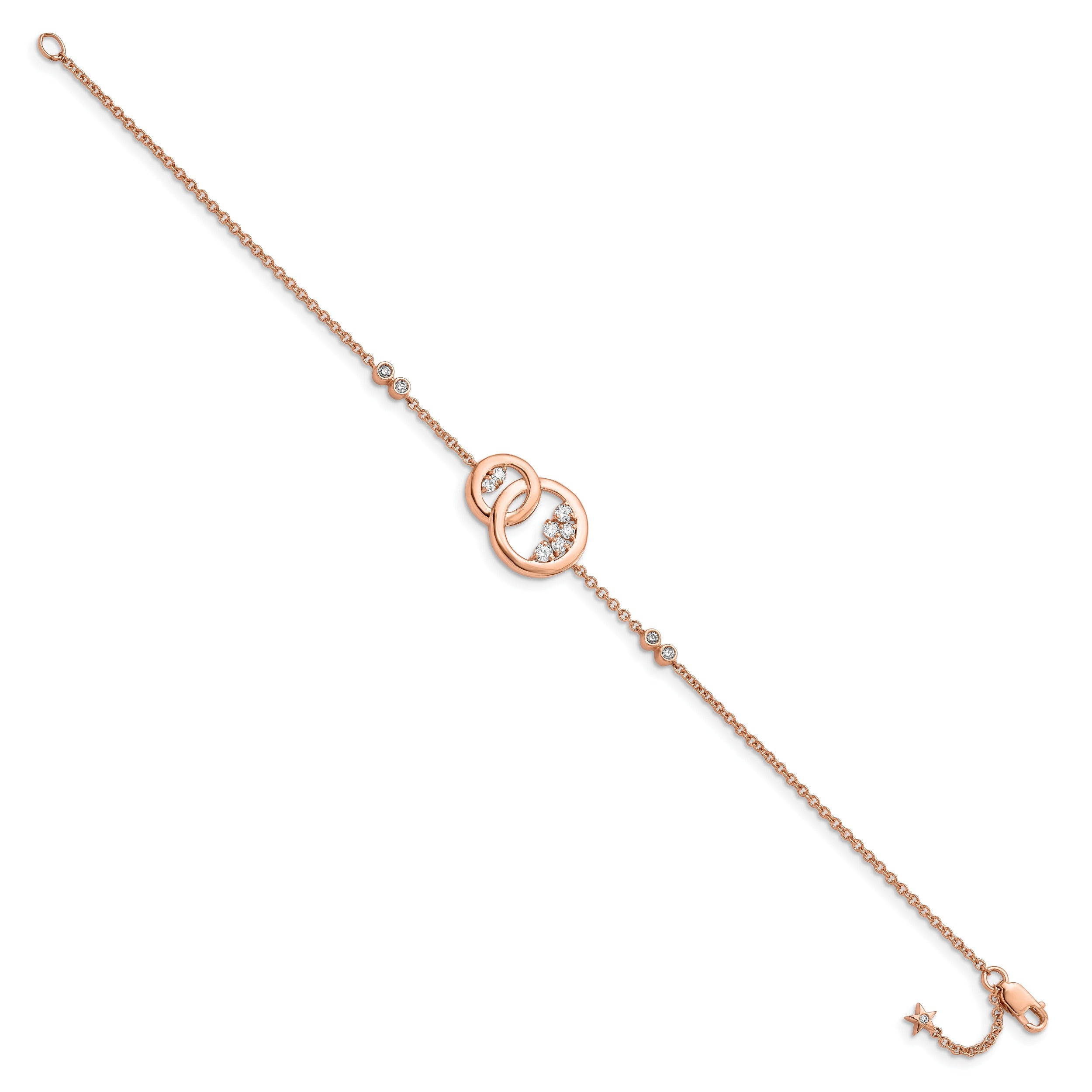 1/3 ct Diamond Double Circle with Star Dangle Bracelet 14k Rose Gold