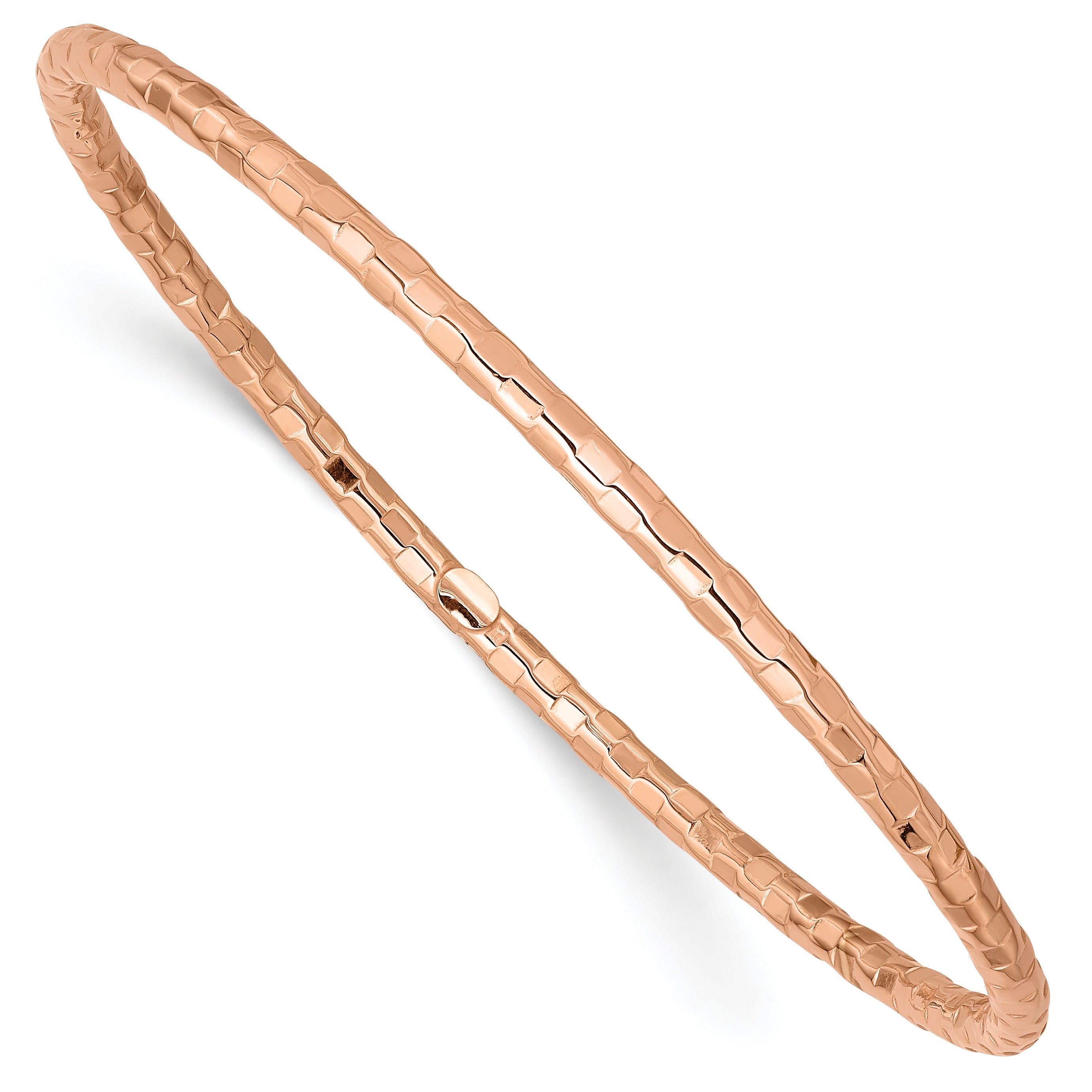 14K Rose Gold Textured Slip-on Round Bangle Bracelet