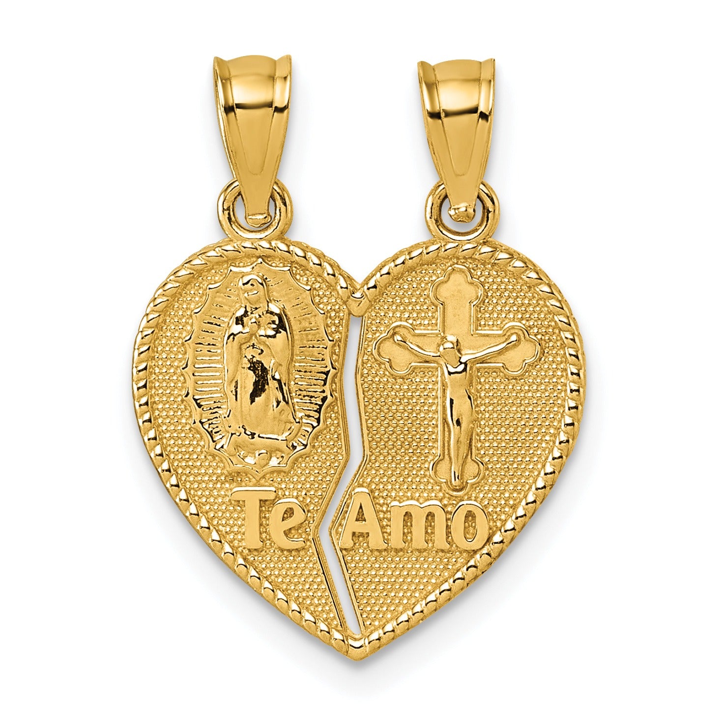 14k Gold Te Amo Crucifix Break-apart Heart Pendant
