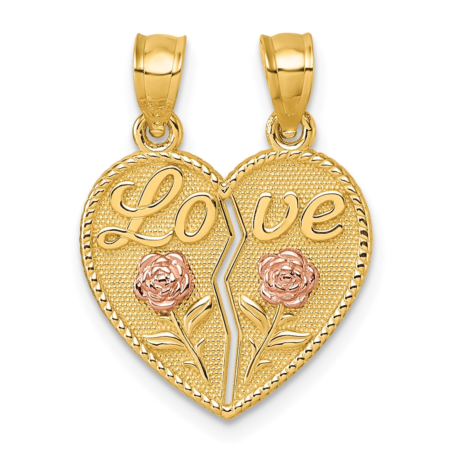 Gold heart-shaped love pendant with rose accents, featured fine jewelry from Fine Color Jewels