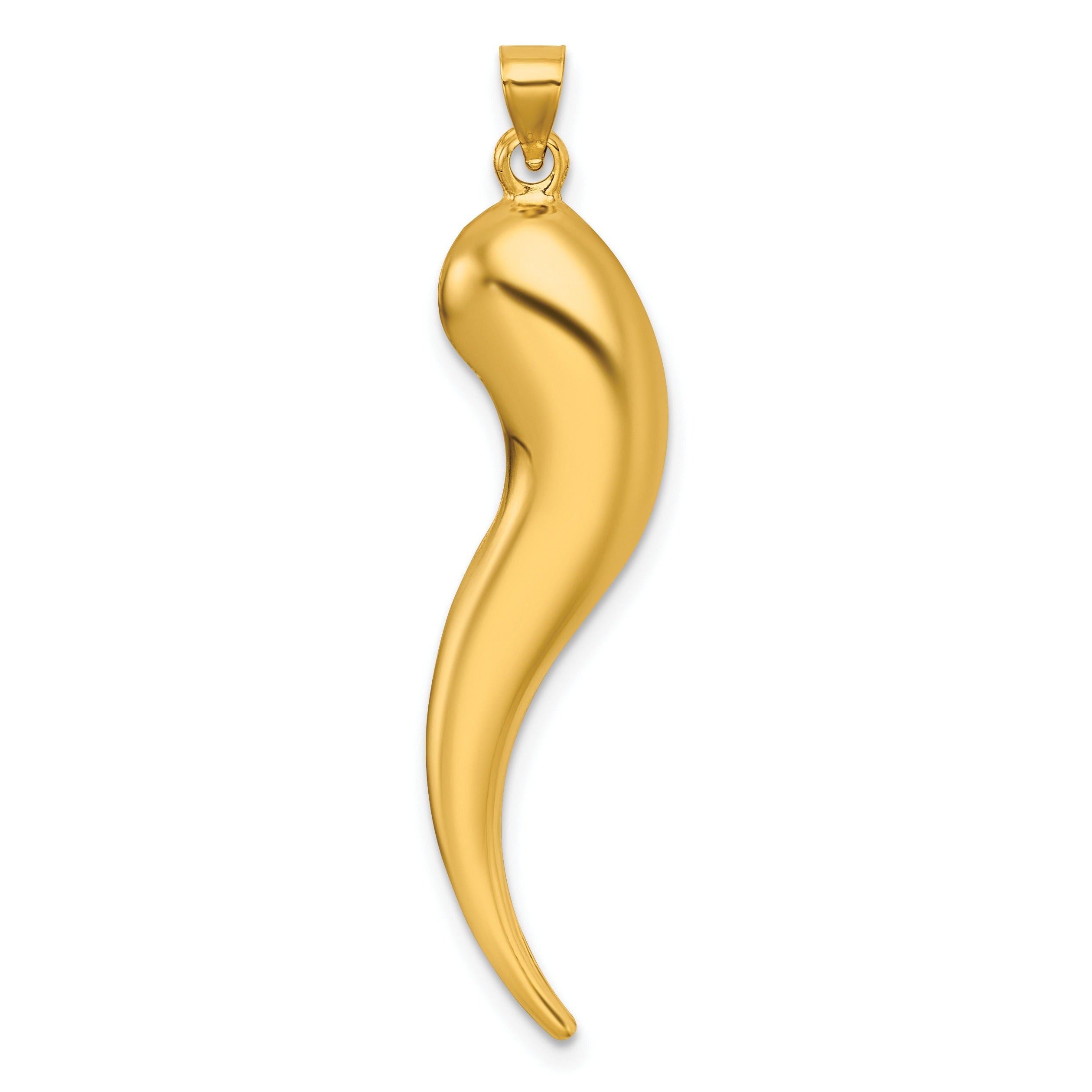 14k Gold Hollow 3-D Italian Horn Pendant