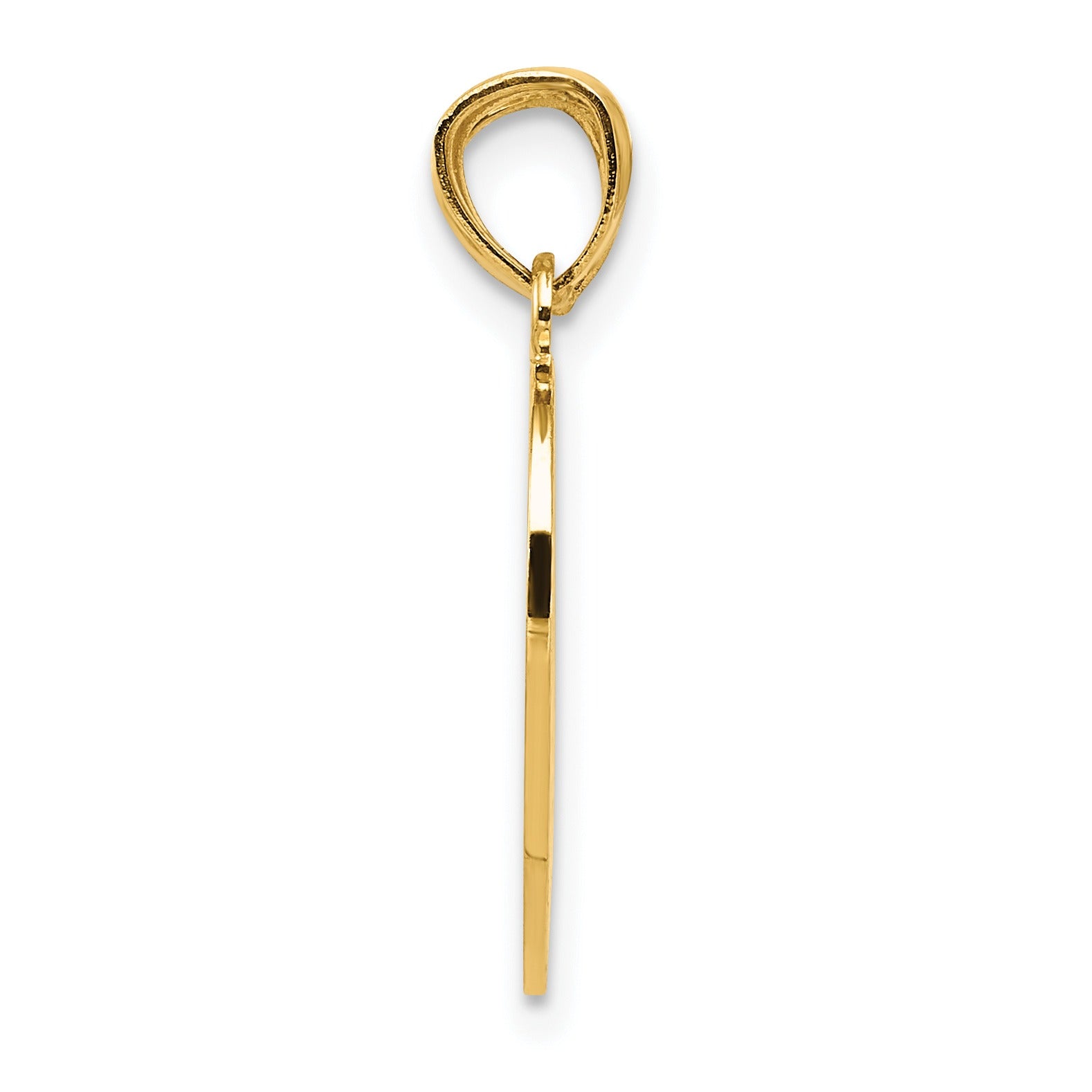 Side view of handcrafted gold pendant with modern loop design from Fine Color Jewels