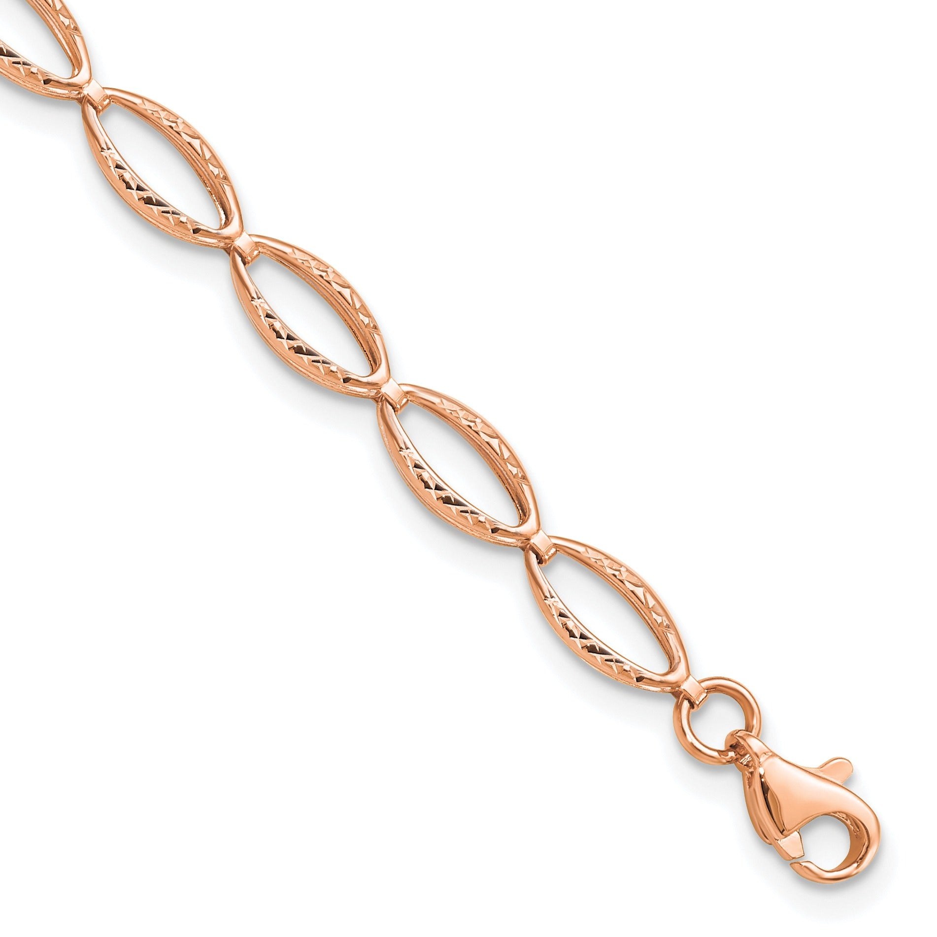 14K Rose Gold Diamond-cut Fancy Link Bracelet