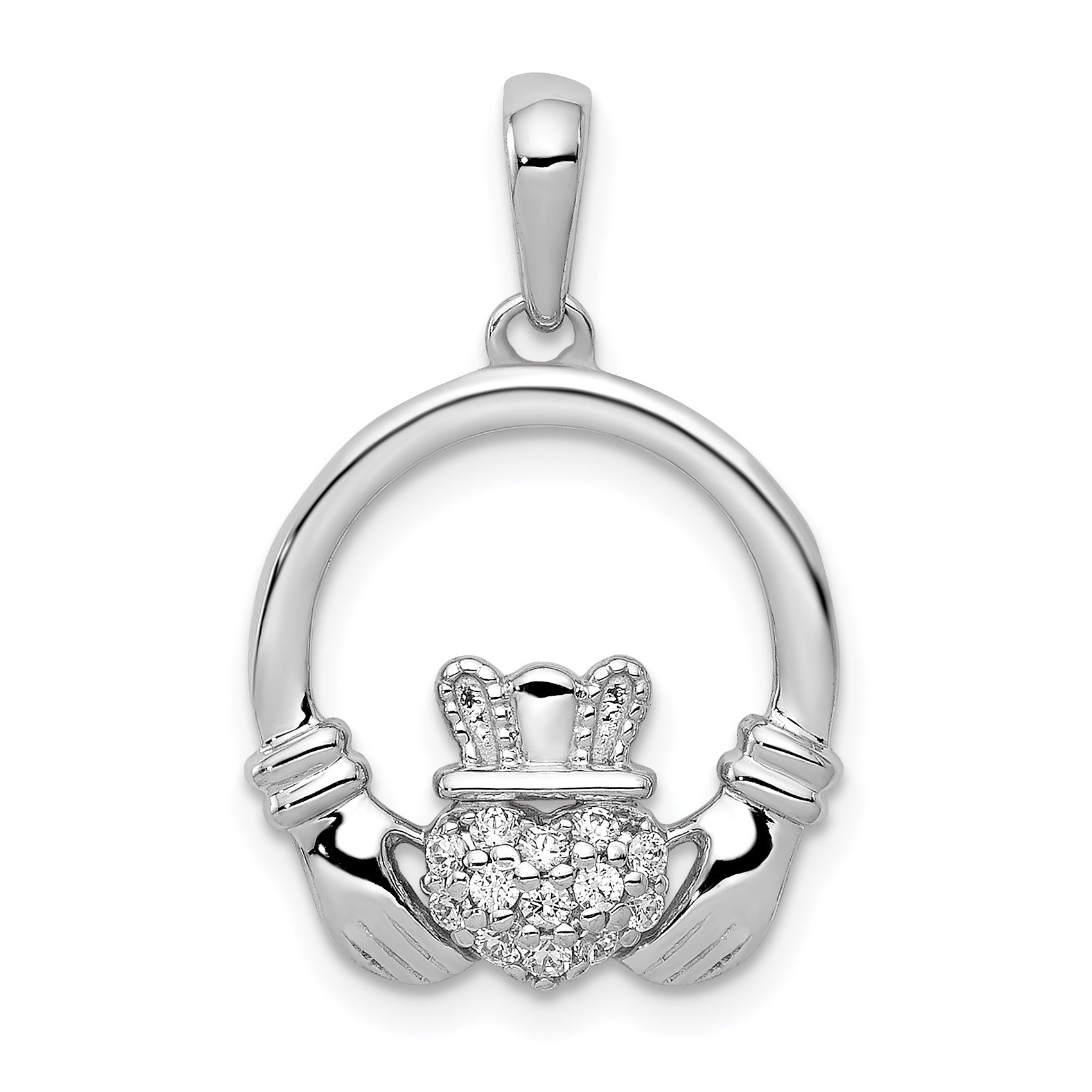 Lab Grown Diamond Claddagh Circle Pendant 14k Gold