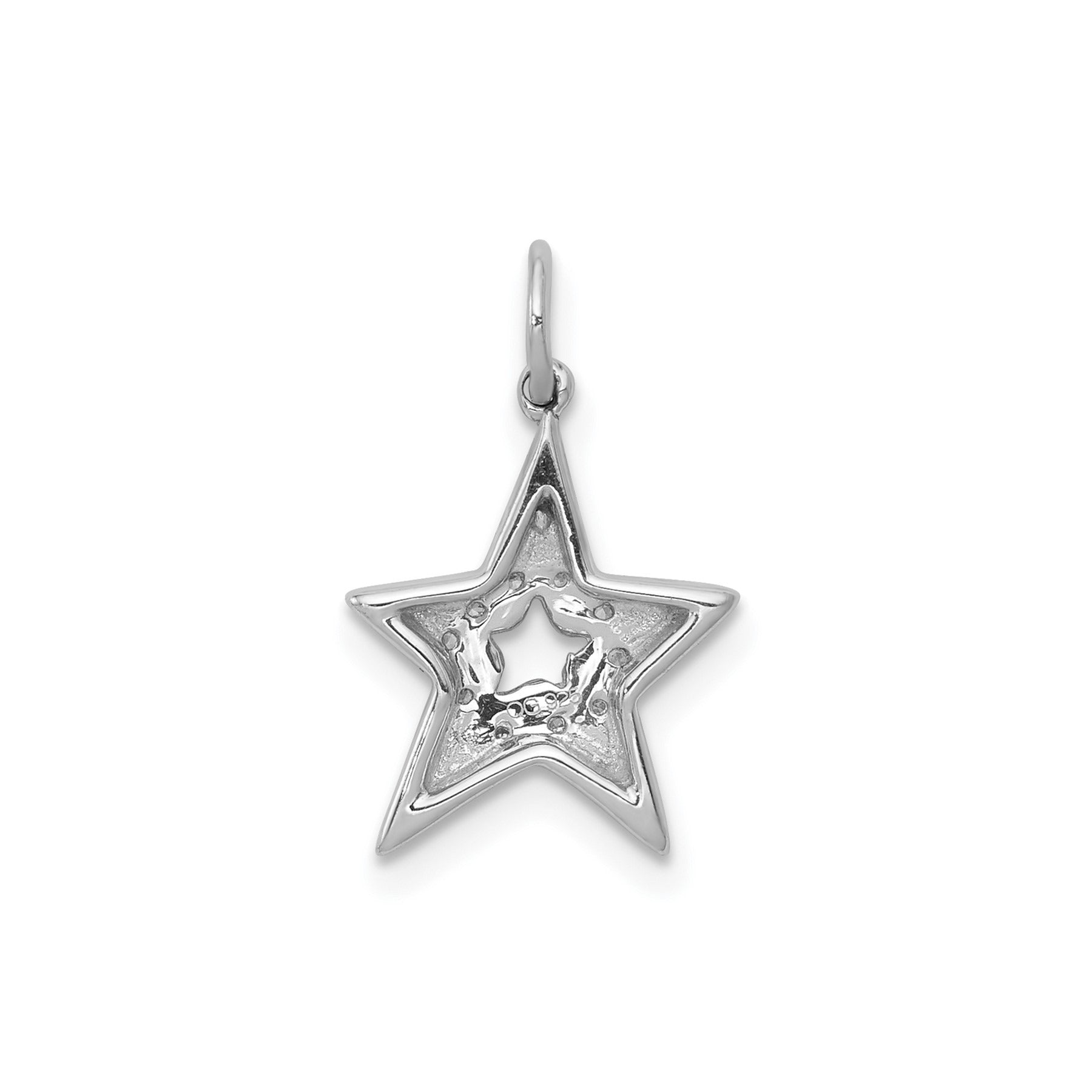 0.05 Ct Round White Diamond 14k White Gold Star Charm