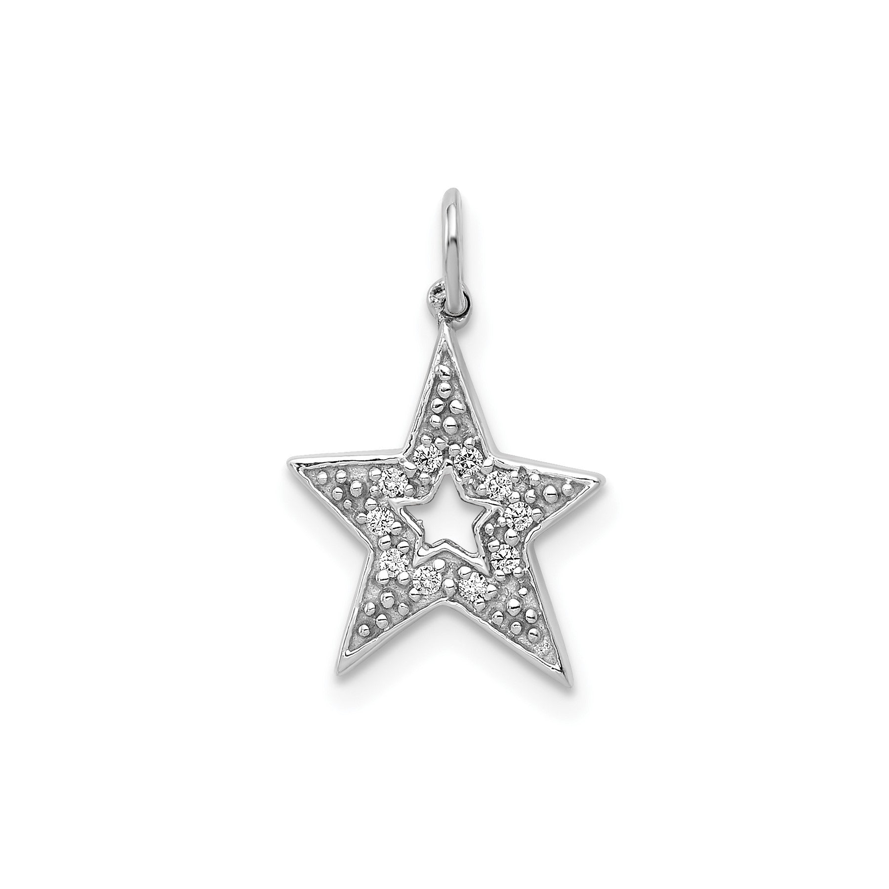 0.05 Ct Round White Diamond 14k White Gold Star Charm