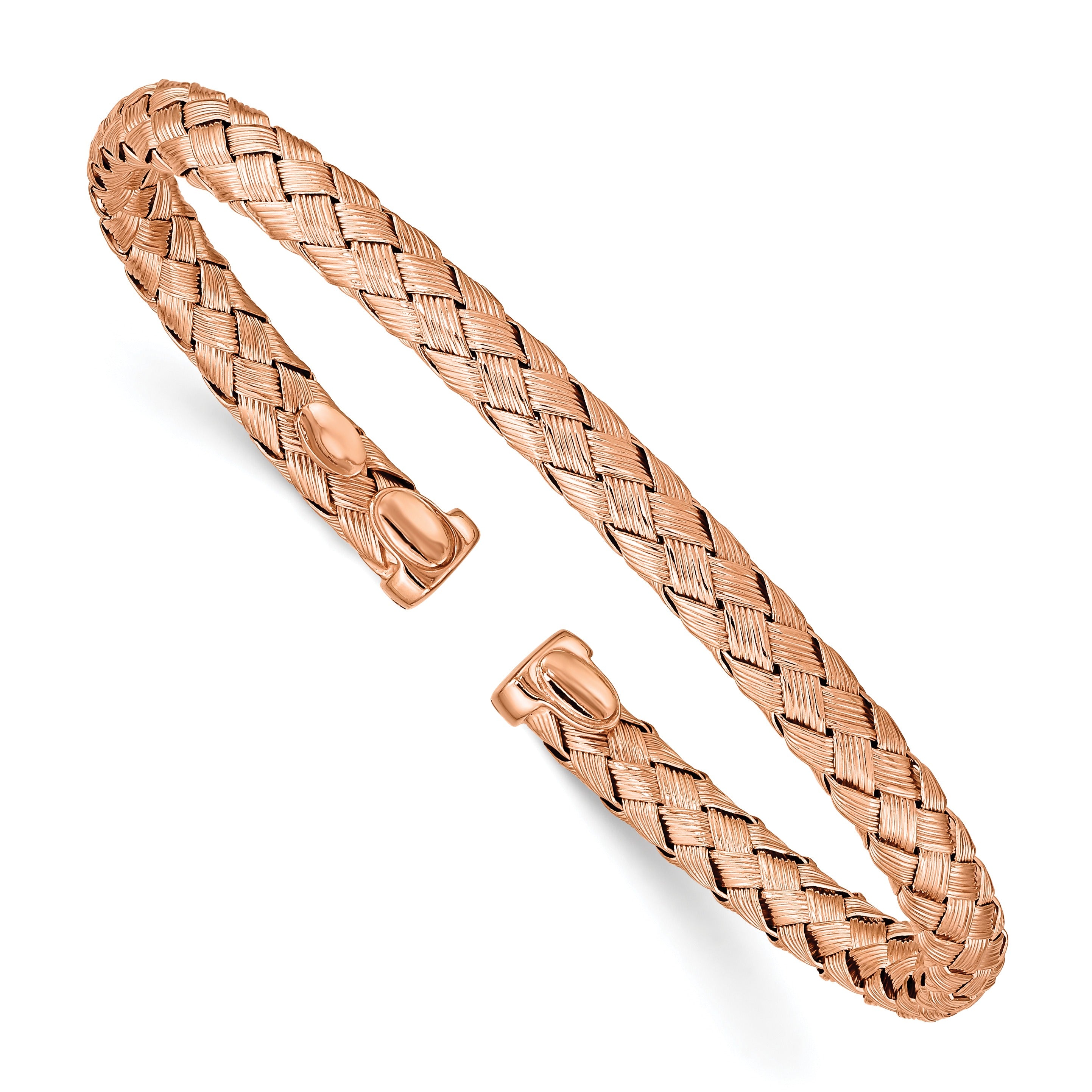 Silver Rose-tone Textured Slip On Bangle Bracelet