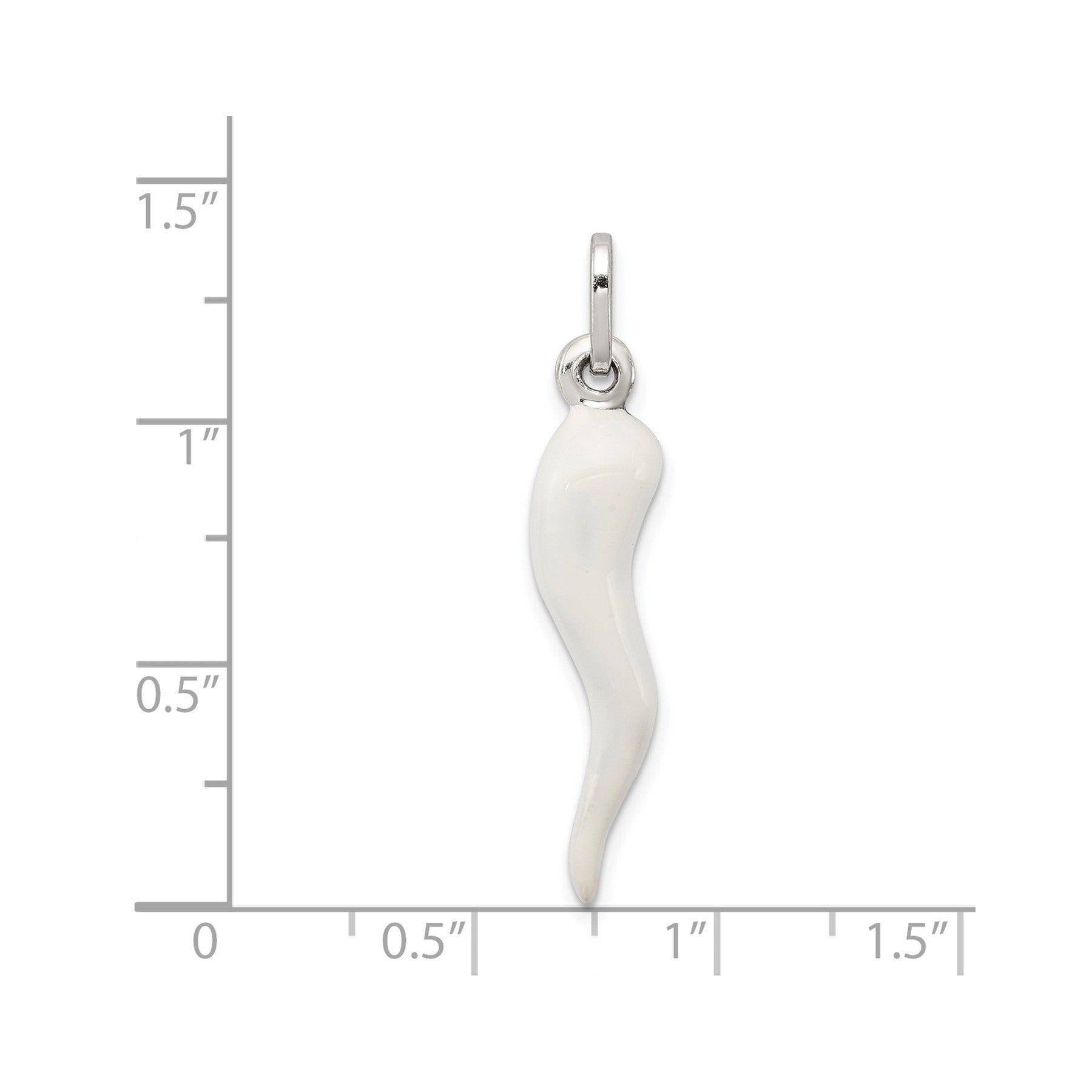 Silver White Enamel Italian Horn Pendant for Men