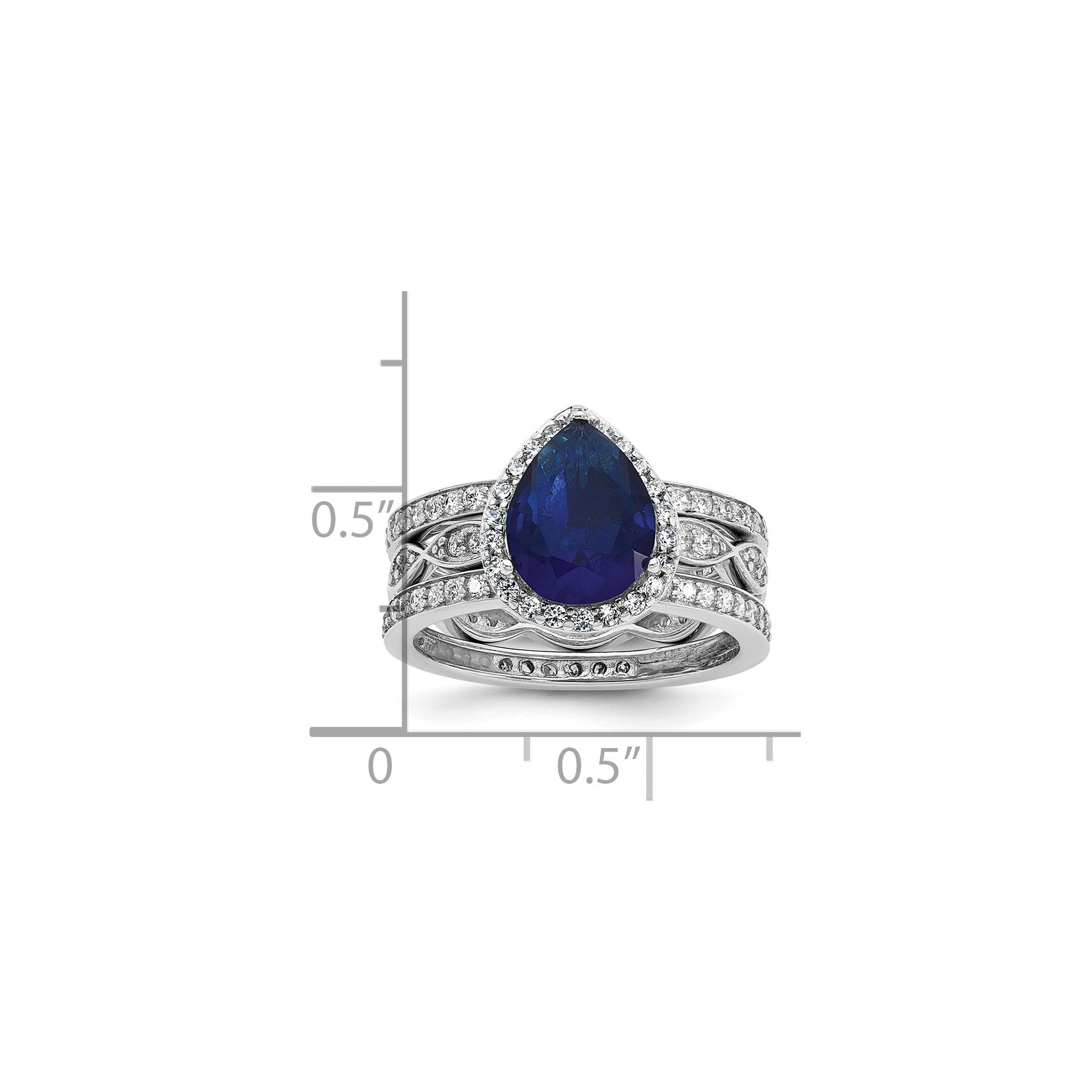 Pear Shaped Created Sapphire Sterling Silver Teardrop Halo Pave Engagement Ring