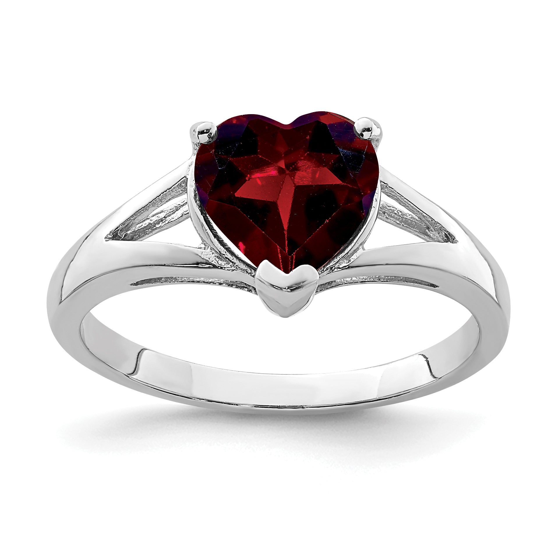 Silver Red Garnet Heart Gemstone Ring