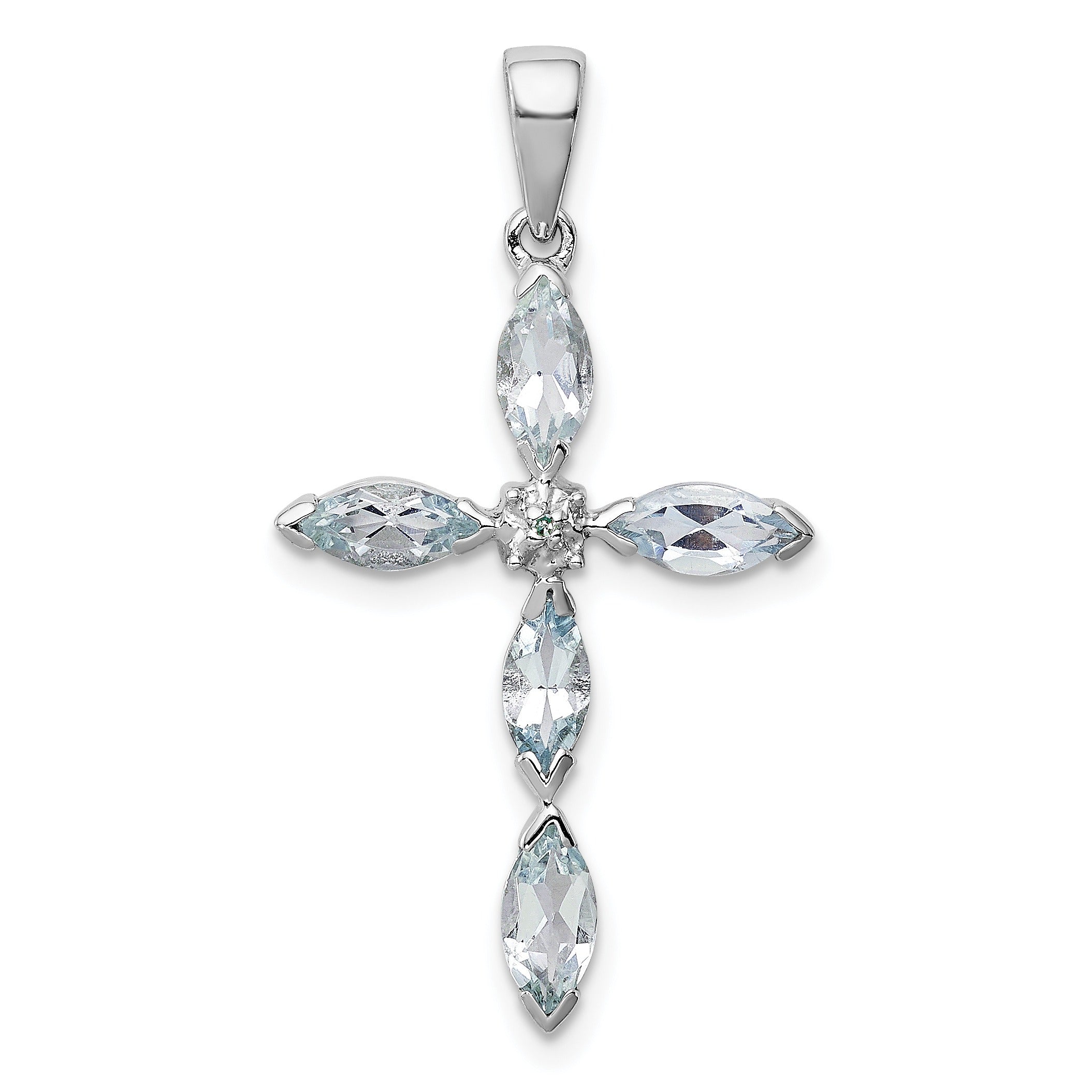 Sterling Silver Natural Blue Aquamarine and Diamond Pendant