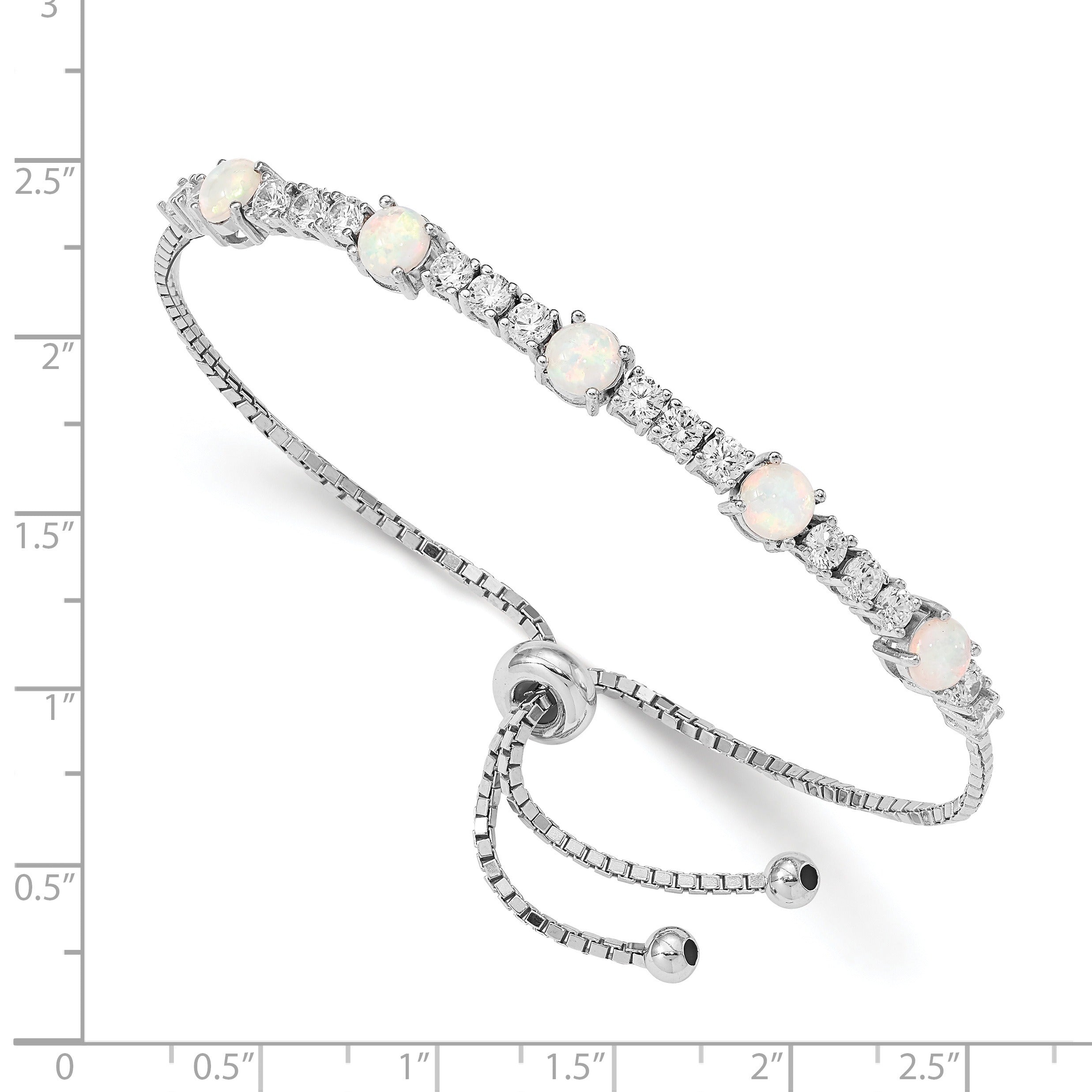 Sterling silver adjustable bracelet with opal and diamond-like gemstones, Fine Color Jewels