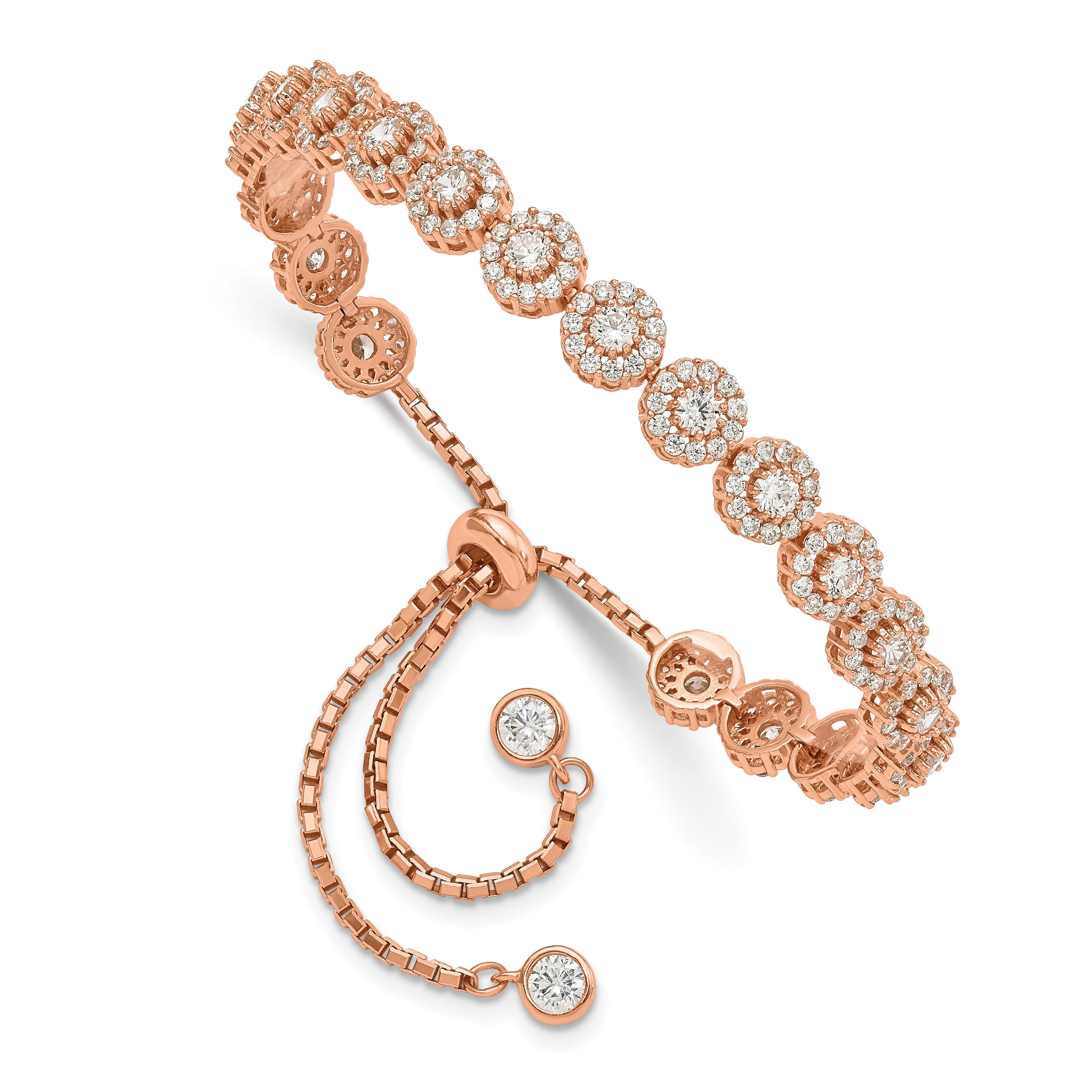 CZ Halo Adjustable Rose Gold Silver Bracelet