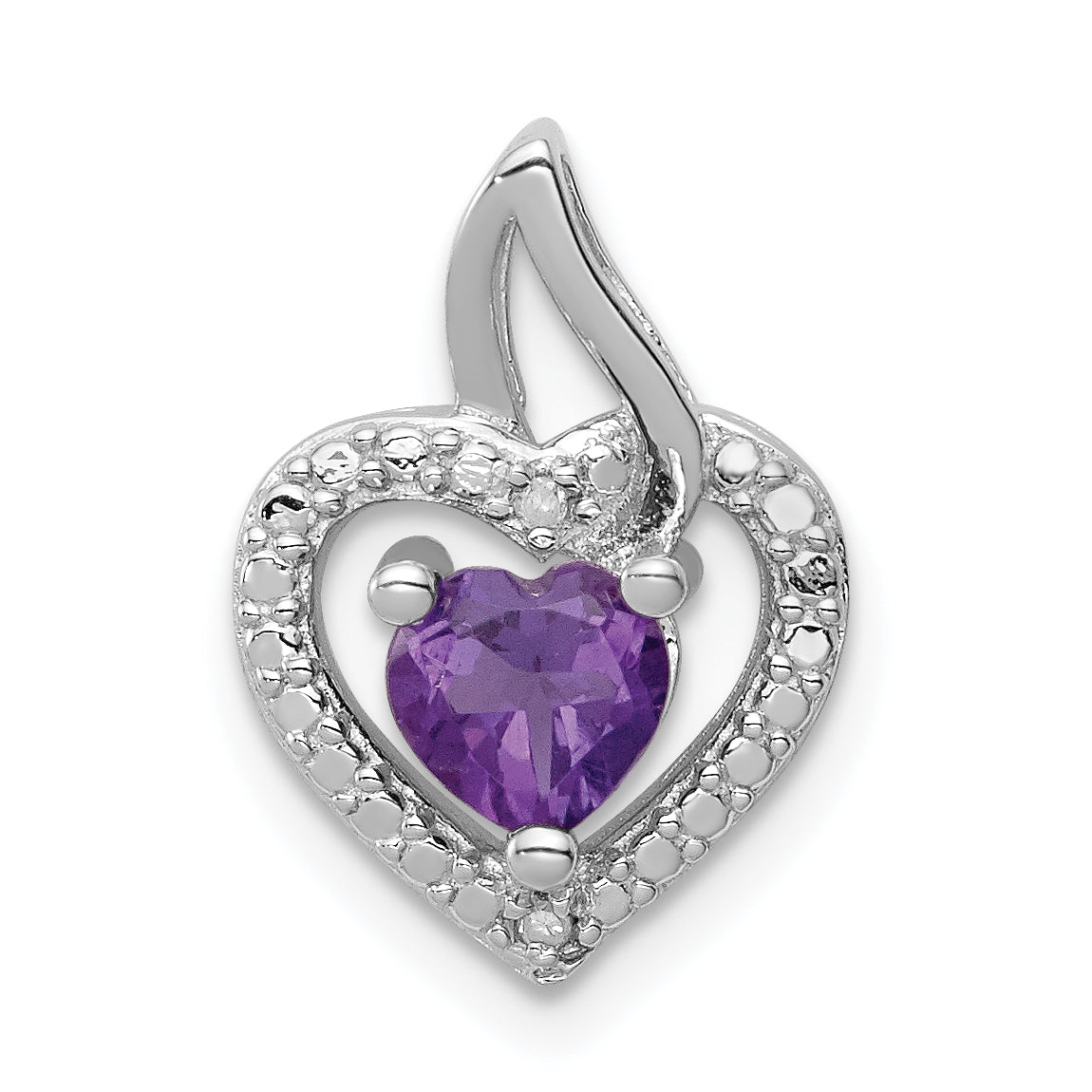 Silver Purple Amethyst and Diamond Heart in Heart Pendant