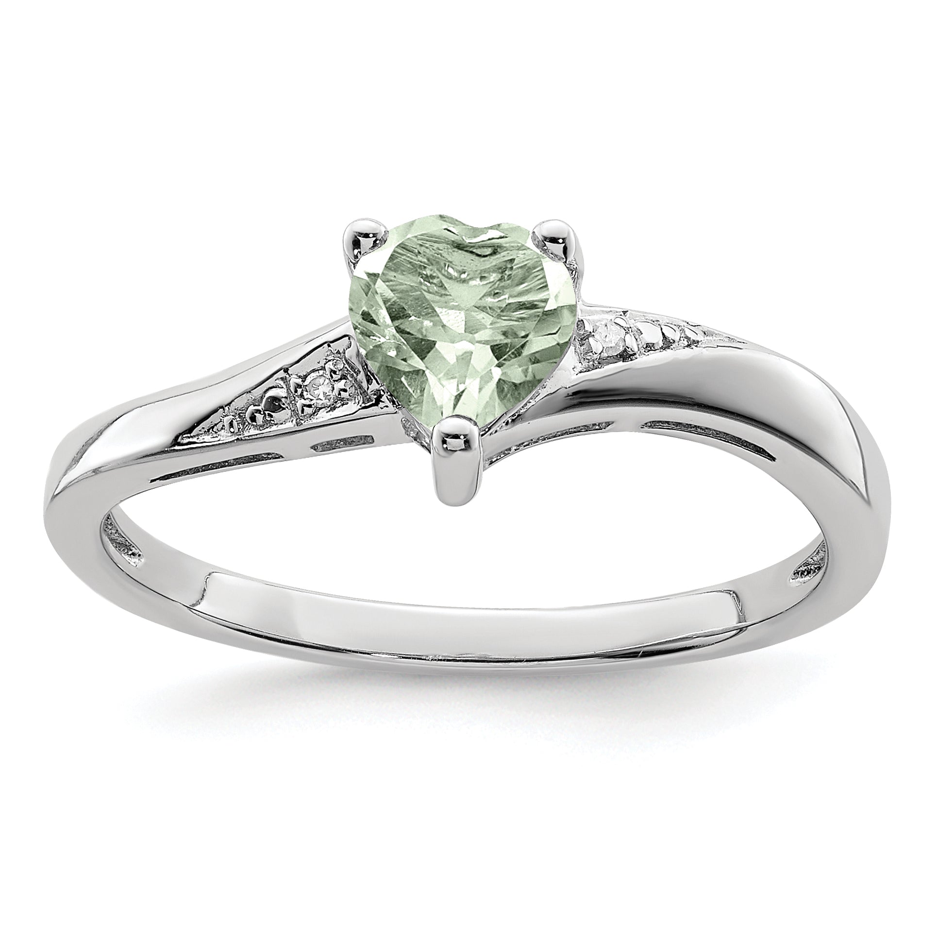 Silver Green Prasiolite Diamond Heart Ring