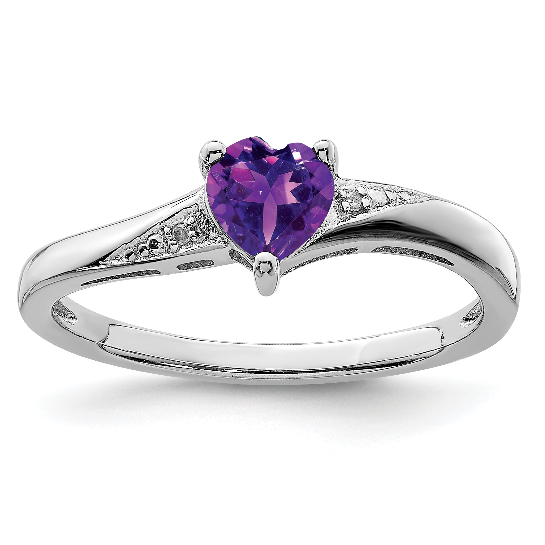 Silver Amethyst and Diamond Heart Ring
