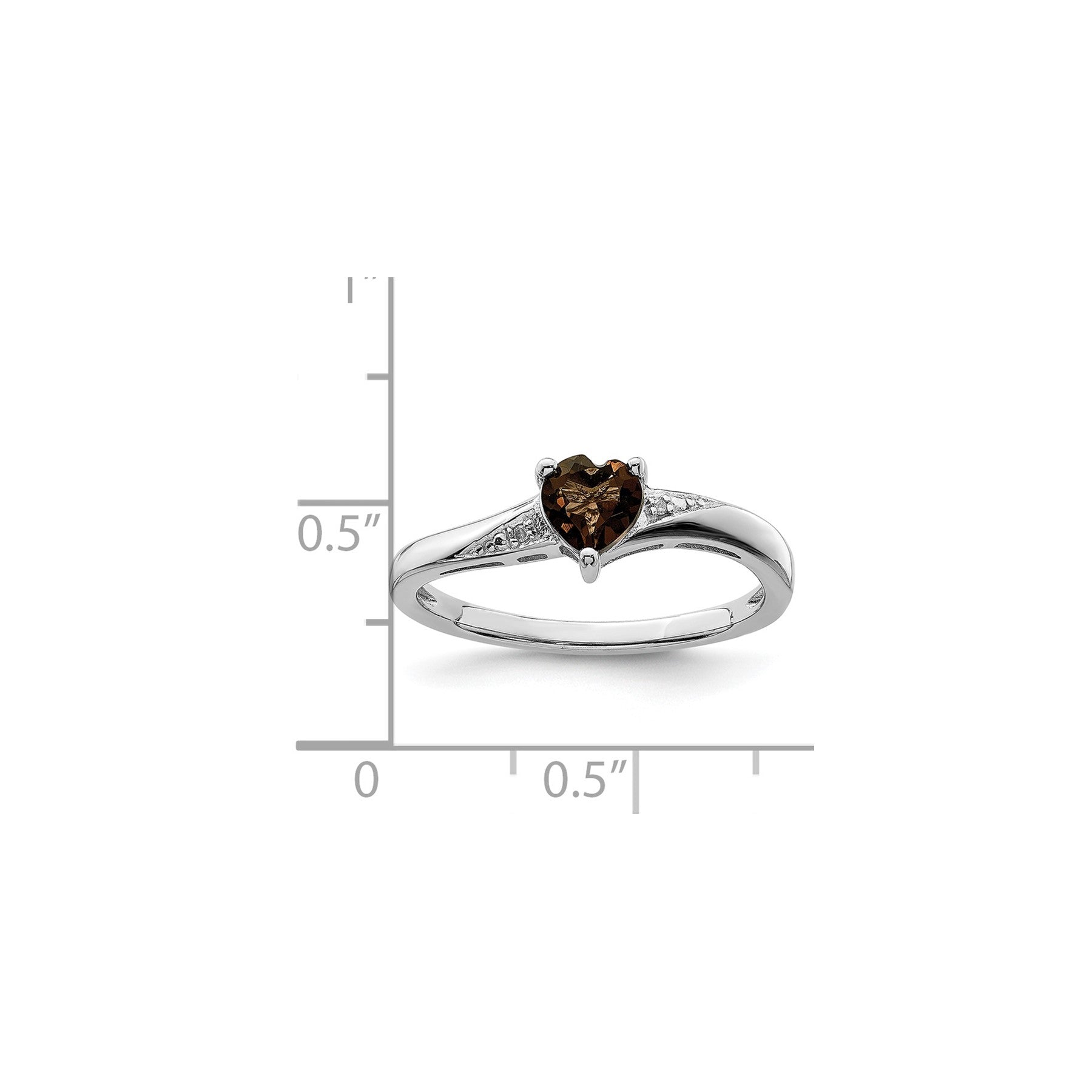 Silver Smoky Quartz Diamond Heart Ring
