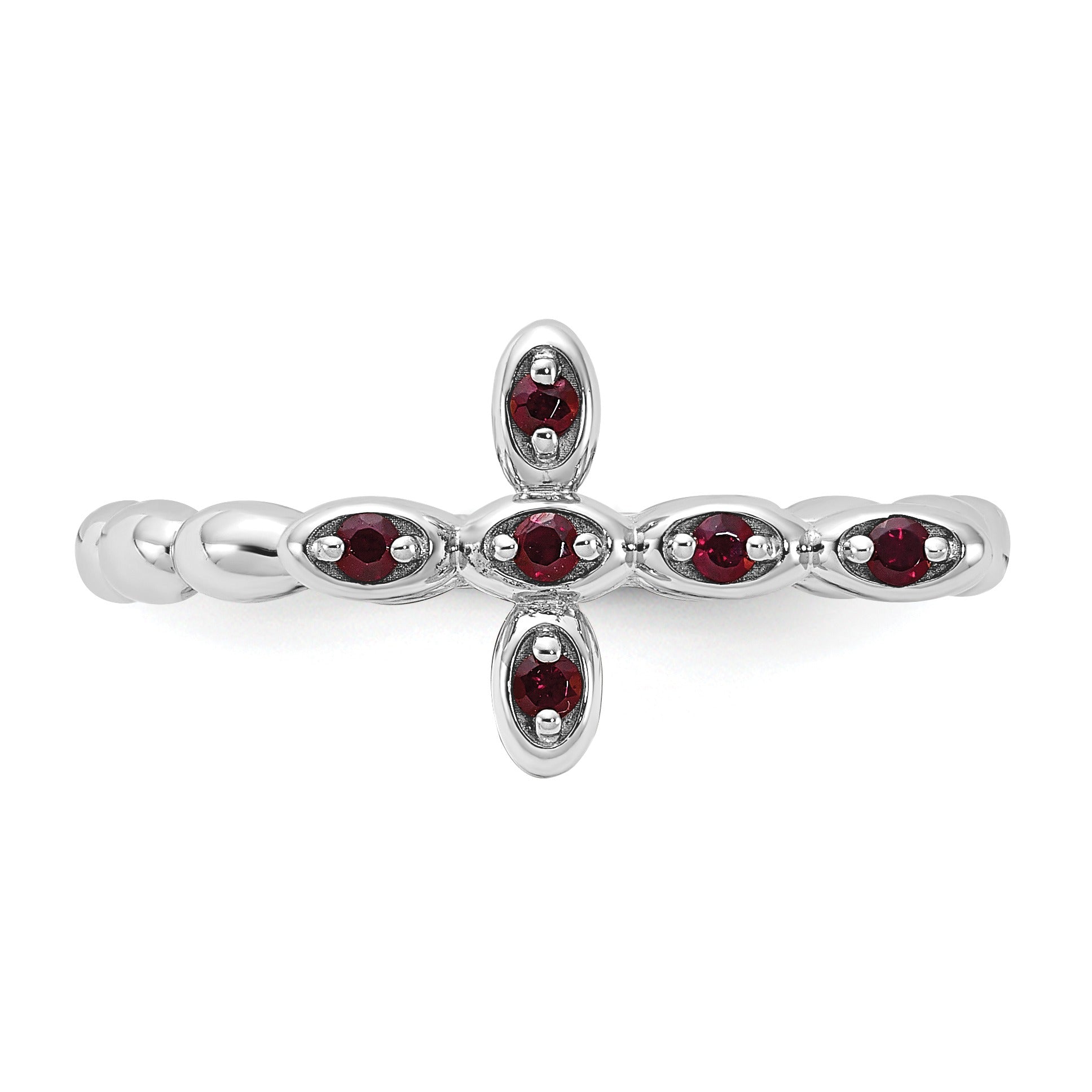 Silver Stackable Natural Garnet Cross Ring