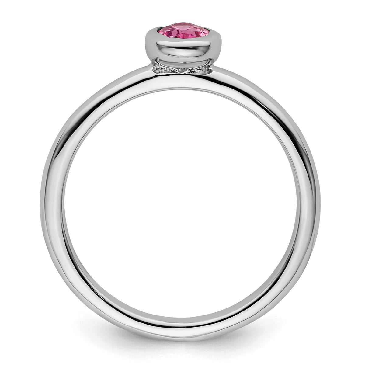 Oval Shaped Bezel Set Sterling Silver Stackable Solitaire Ring