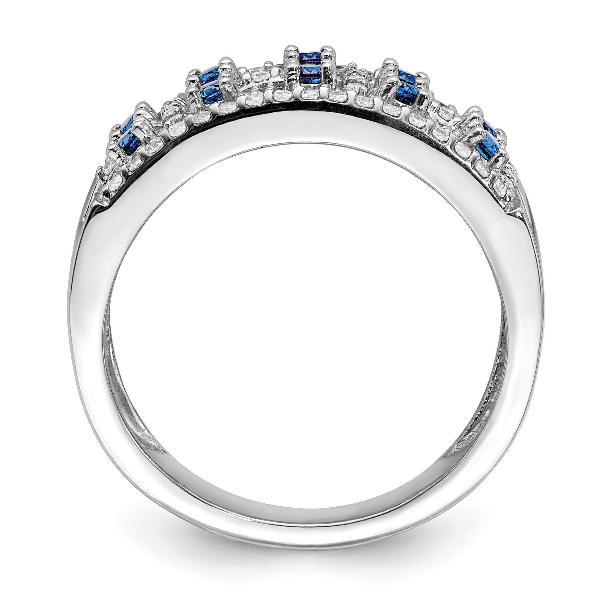 0.6 Ct Round Blue Sapphire & Diamond Prong 14K White Gold Two-Row Band Ring
