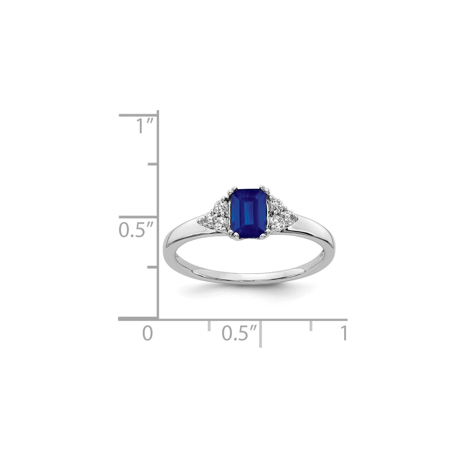 0.68 Ct Emerald Cut Blue Sapphire & Diamond Prong 14K White Gold Cluster Ring