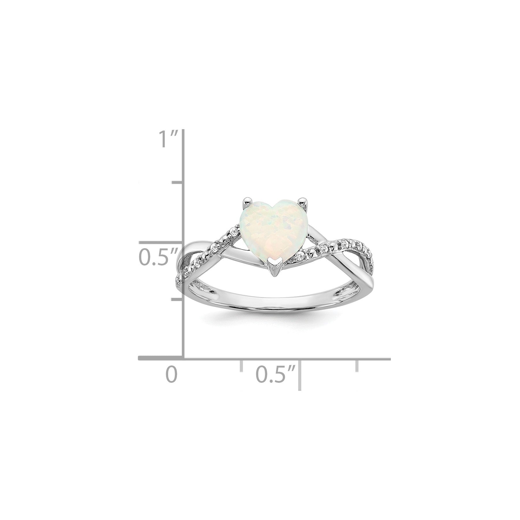 14k White Gold Created Opal and Diamond Heart Ring