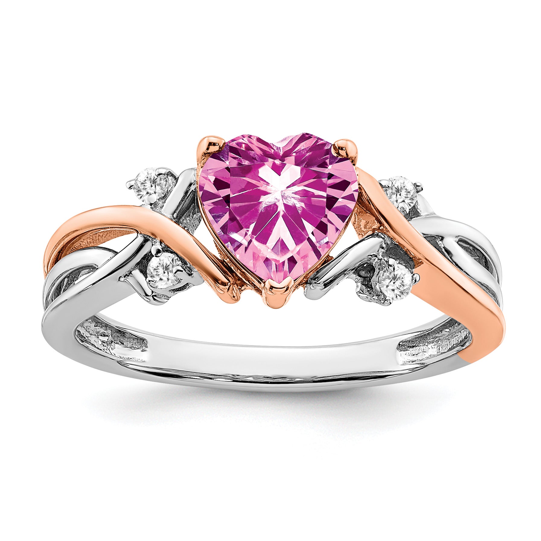 14k Two Tone Heart Created Gemstone & Diamond ring