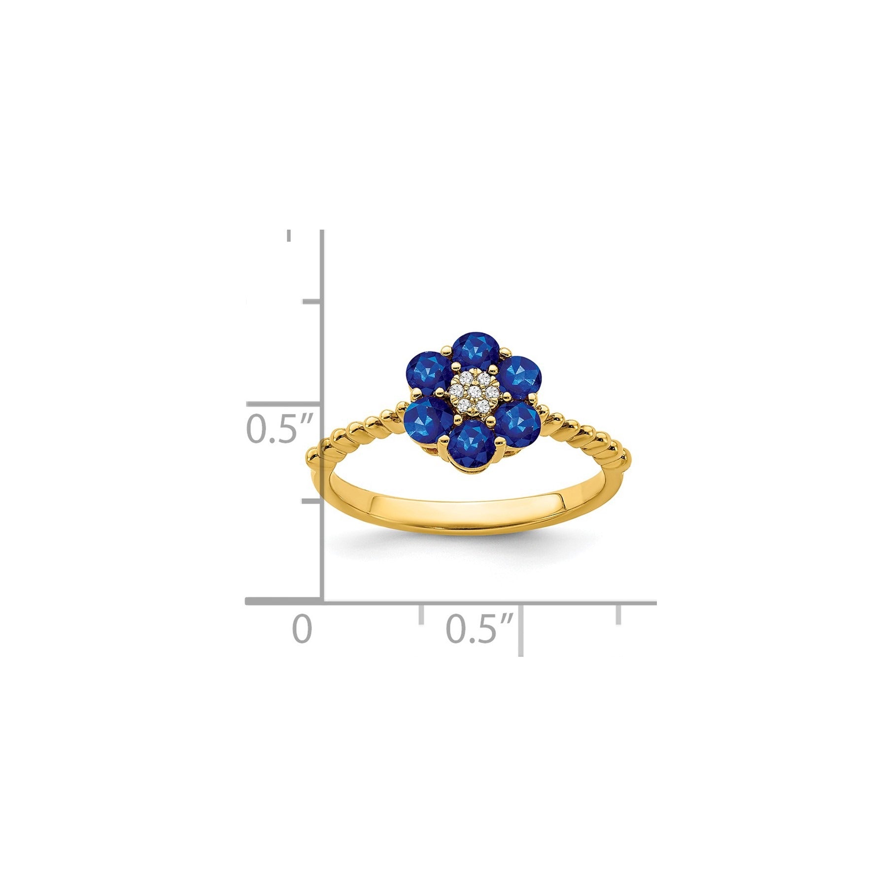 1.21 Ct Round Blue Sapphire and Diamond 14k Yellow Gold Floral Rope Band Ring