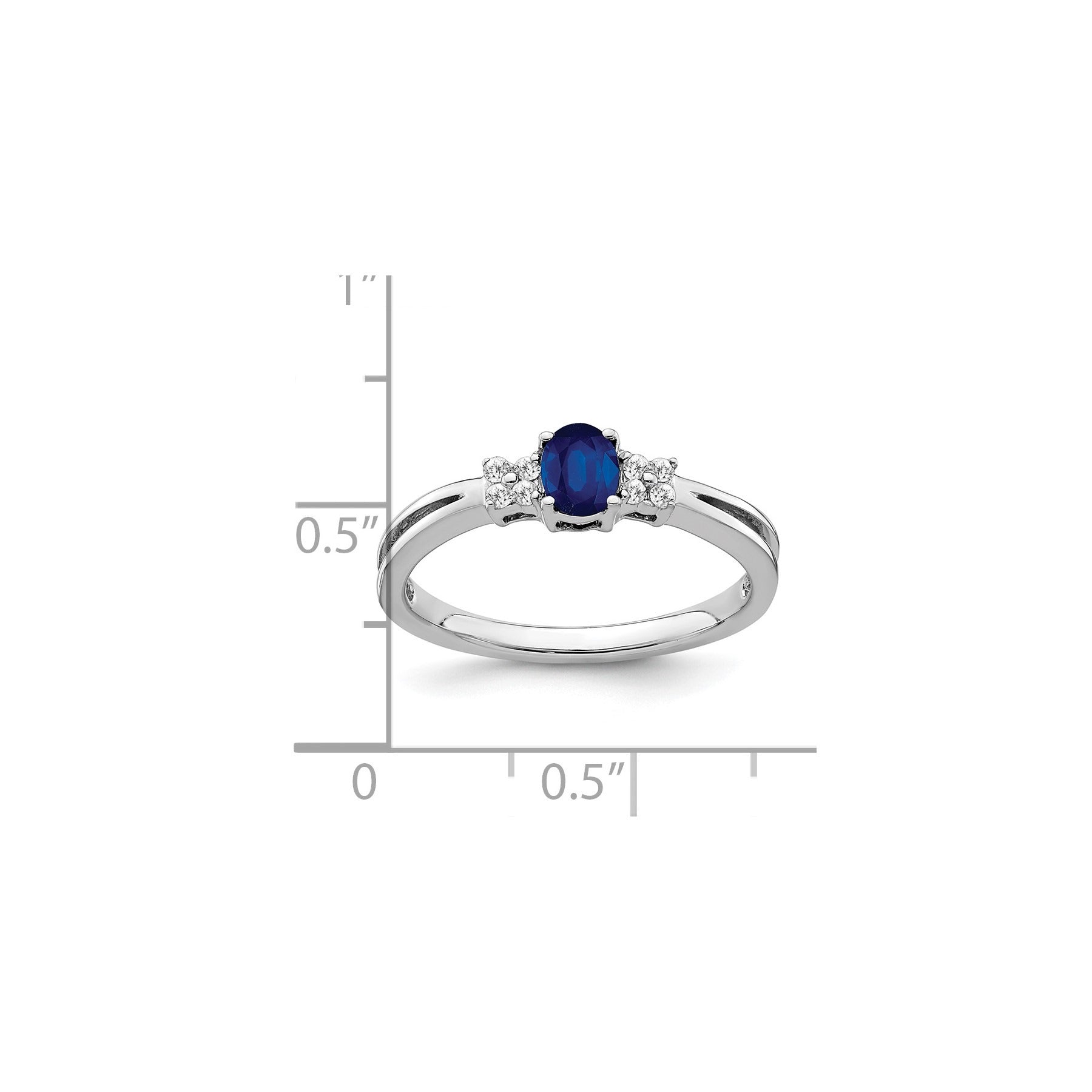 0.35 Ct Oval Blue Sapphire & Diamond Prong 14K White Gold Three Stone Ring