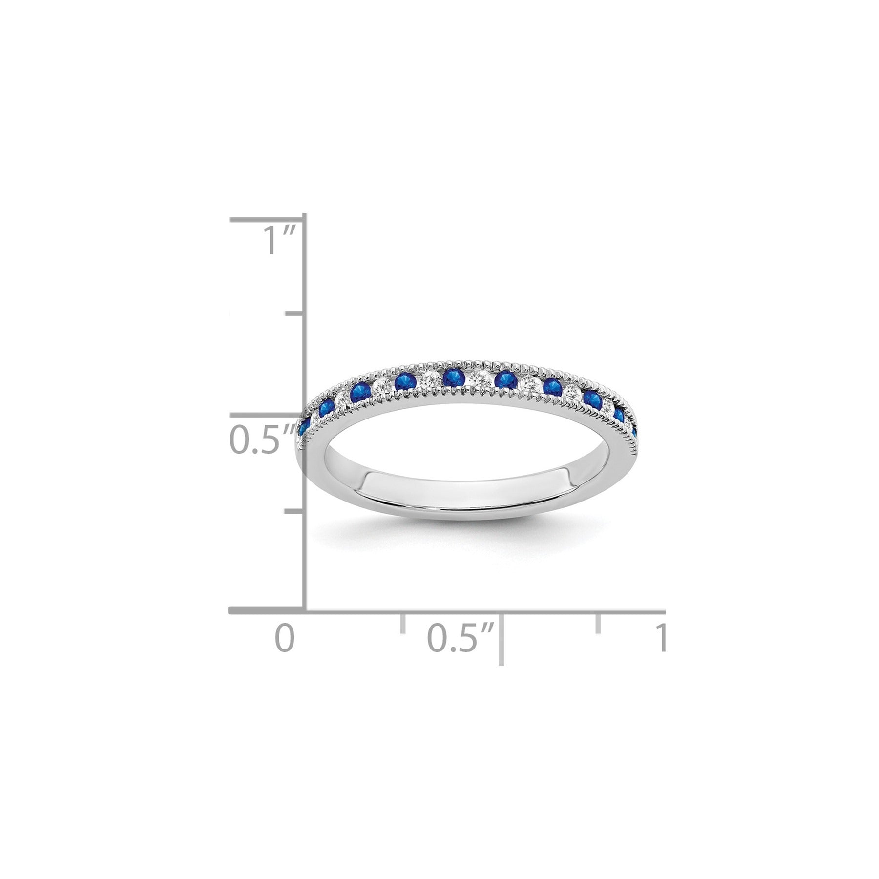 0.58 Ct Round Blue Sapphire & Diamond 14K White Gold Milgrain Band Ring