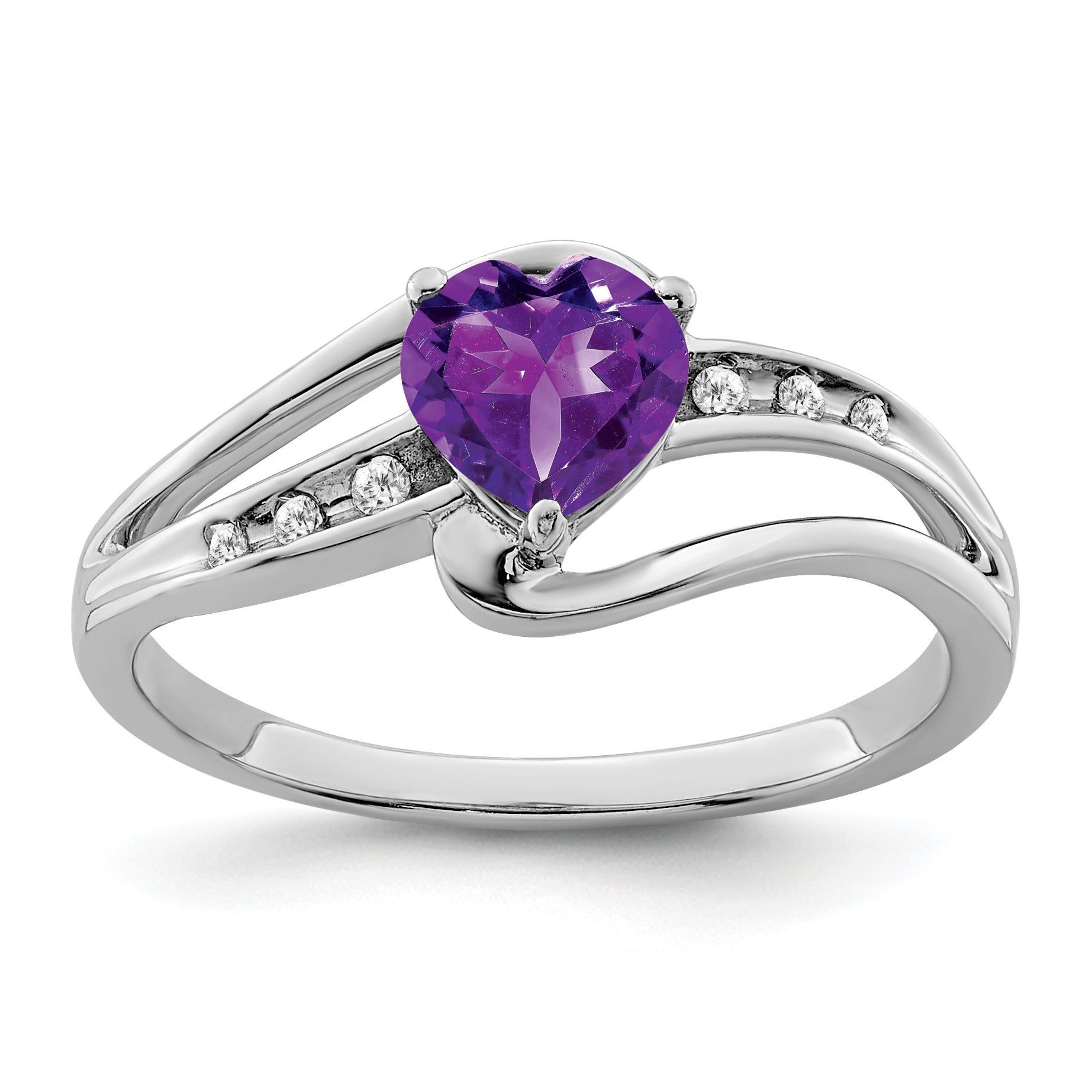 Sterling Silver Gemstone and Diamond Heart Bypass Ring