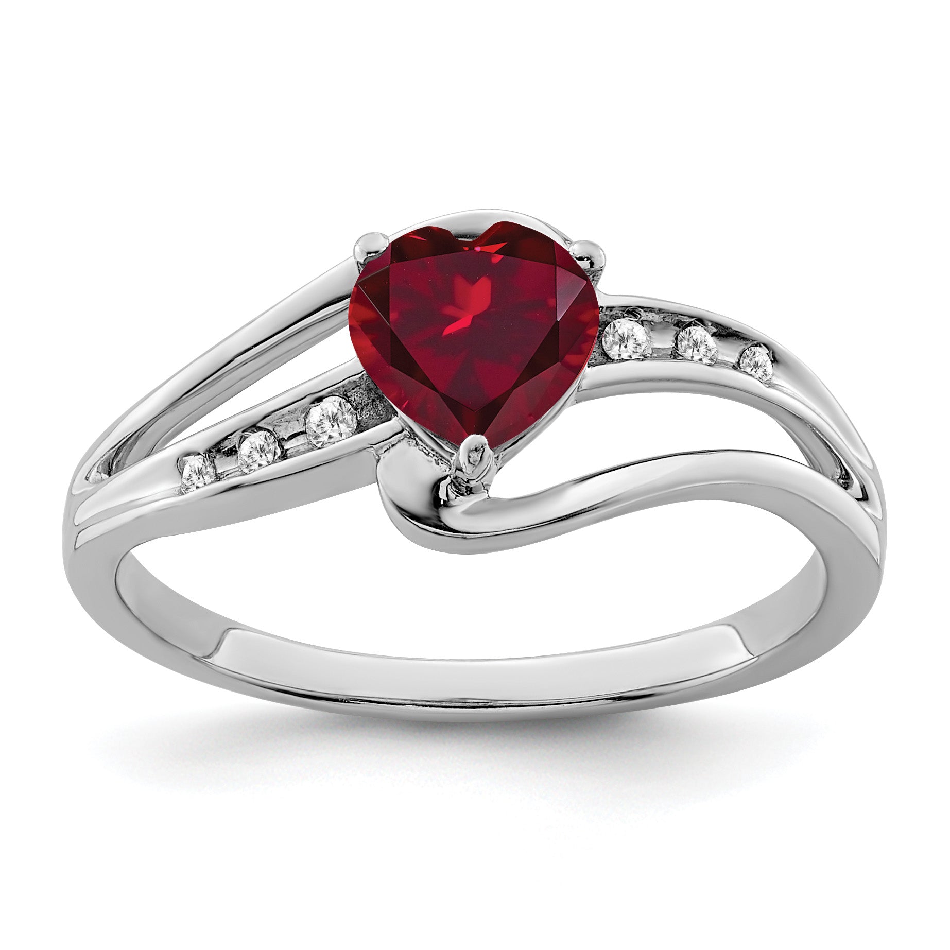 Sterling Silver Gemstone and Diamond Heart Bypass Ring
