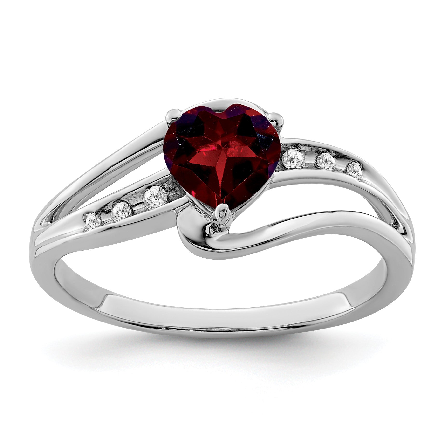 Sterling Silver Gemstone and Diamond Heart Bypass Ring