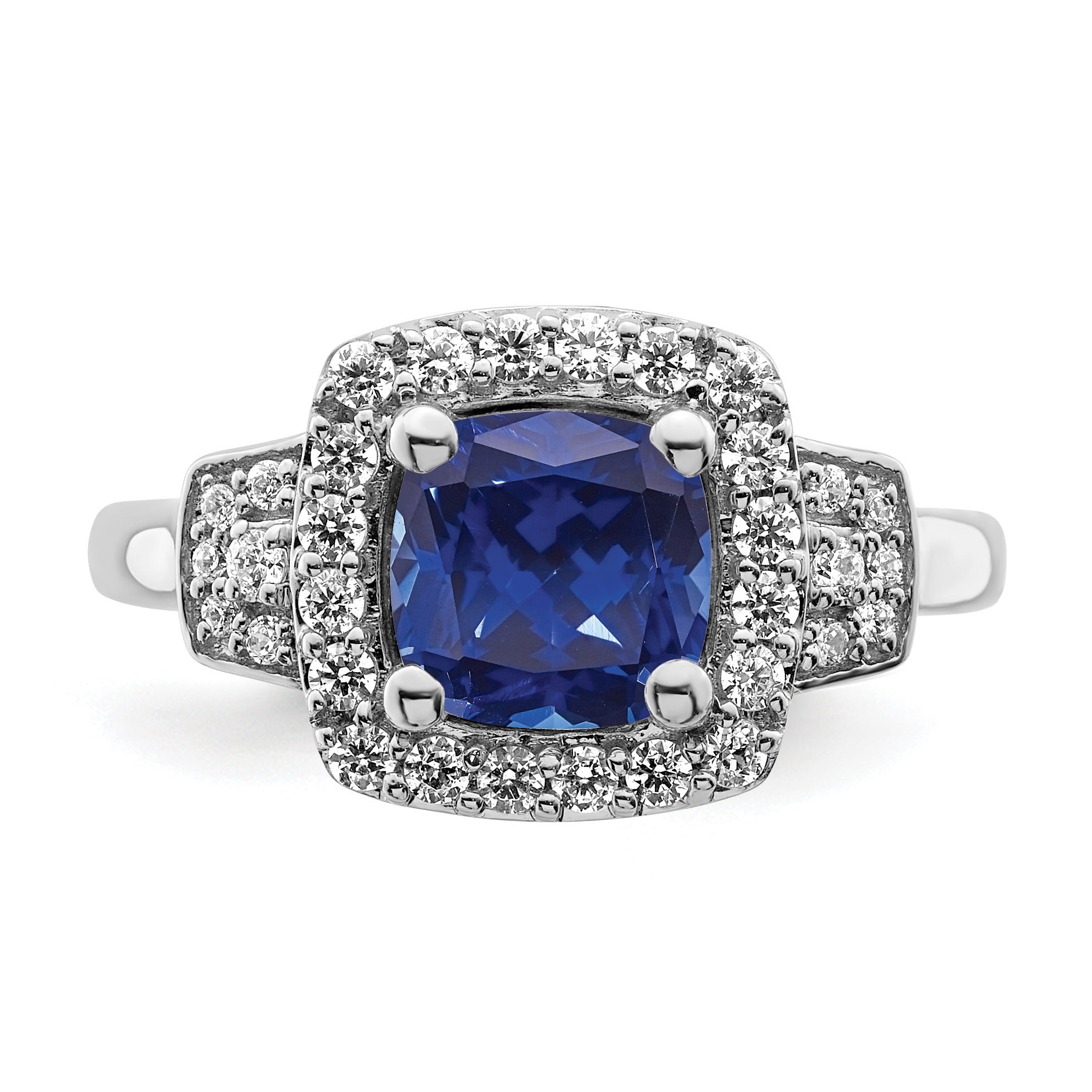 2 Ct Cushion Blue Created Sapphire & Lab Diamond Prong 10K White Gold Halo Ring