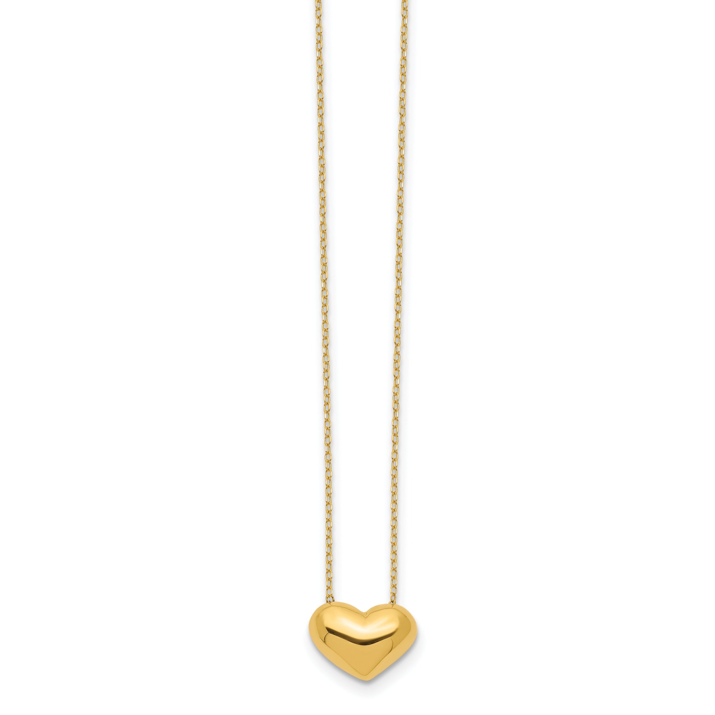 14k Yellow Gold Puffed Heart 18 inch Necklace