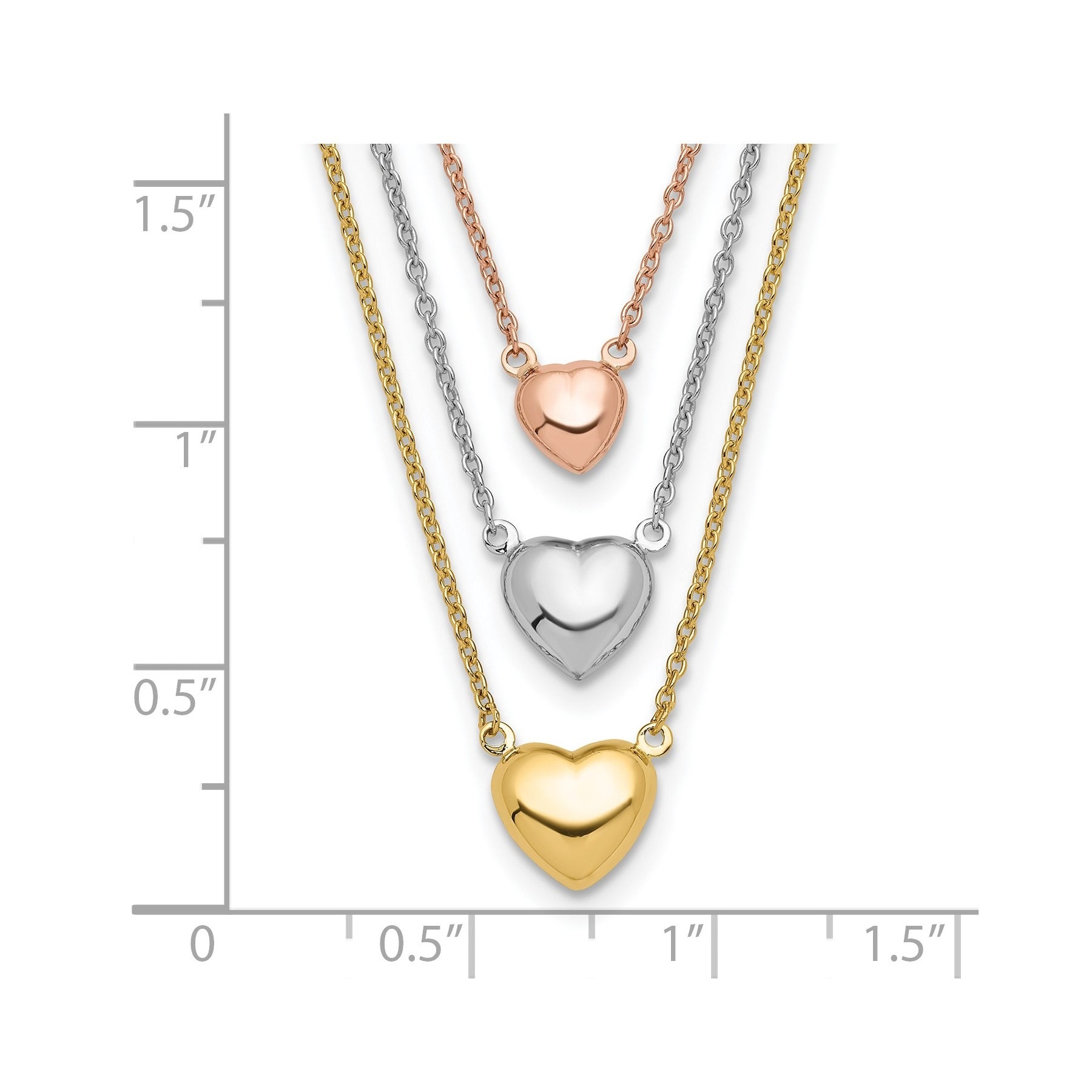 Tri-color Three Hearts 14K Gold Layered Cable Chain Necklace