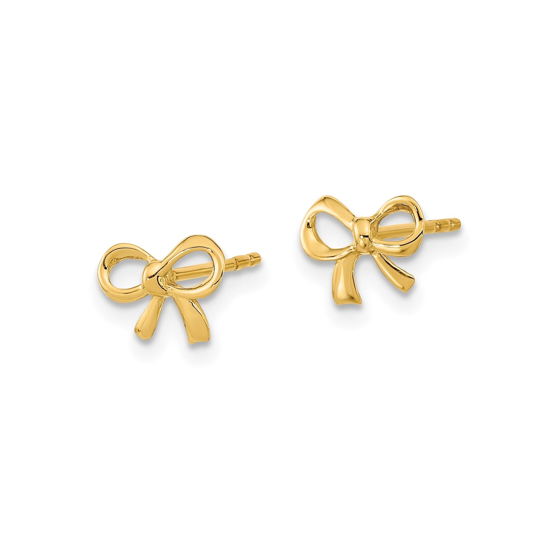 14K Yellow Gold Polished Bow Post Button Earrings