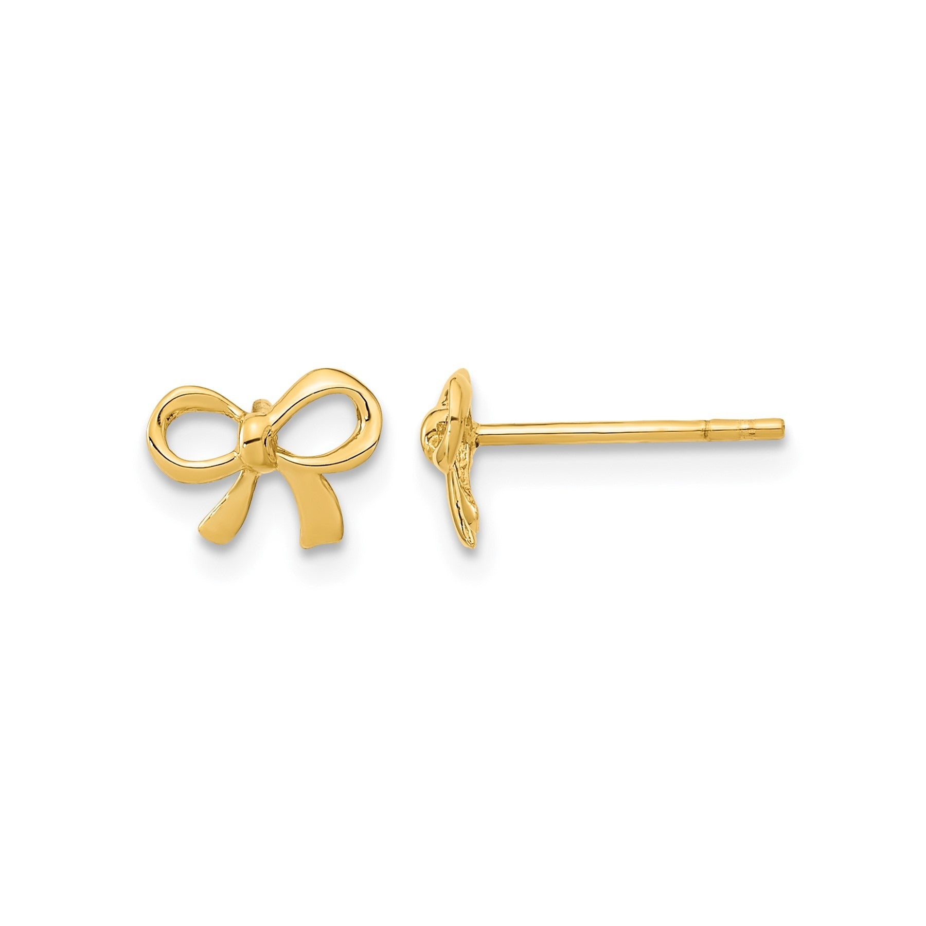 14K Yellow Gold Polished Bow Post Button Earrings