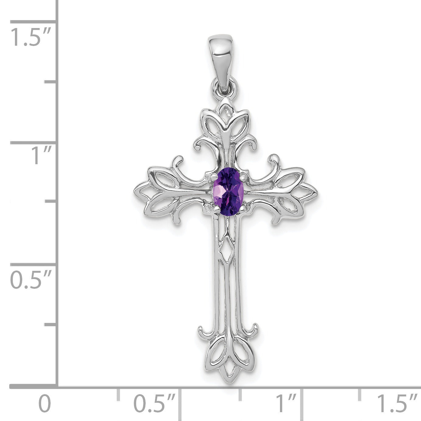 14k White Gold Natural Pear Amethyst Diamond Cross Pendant