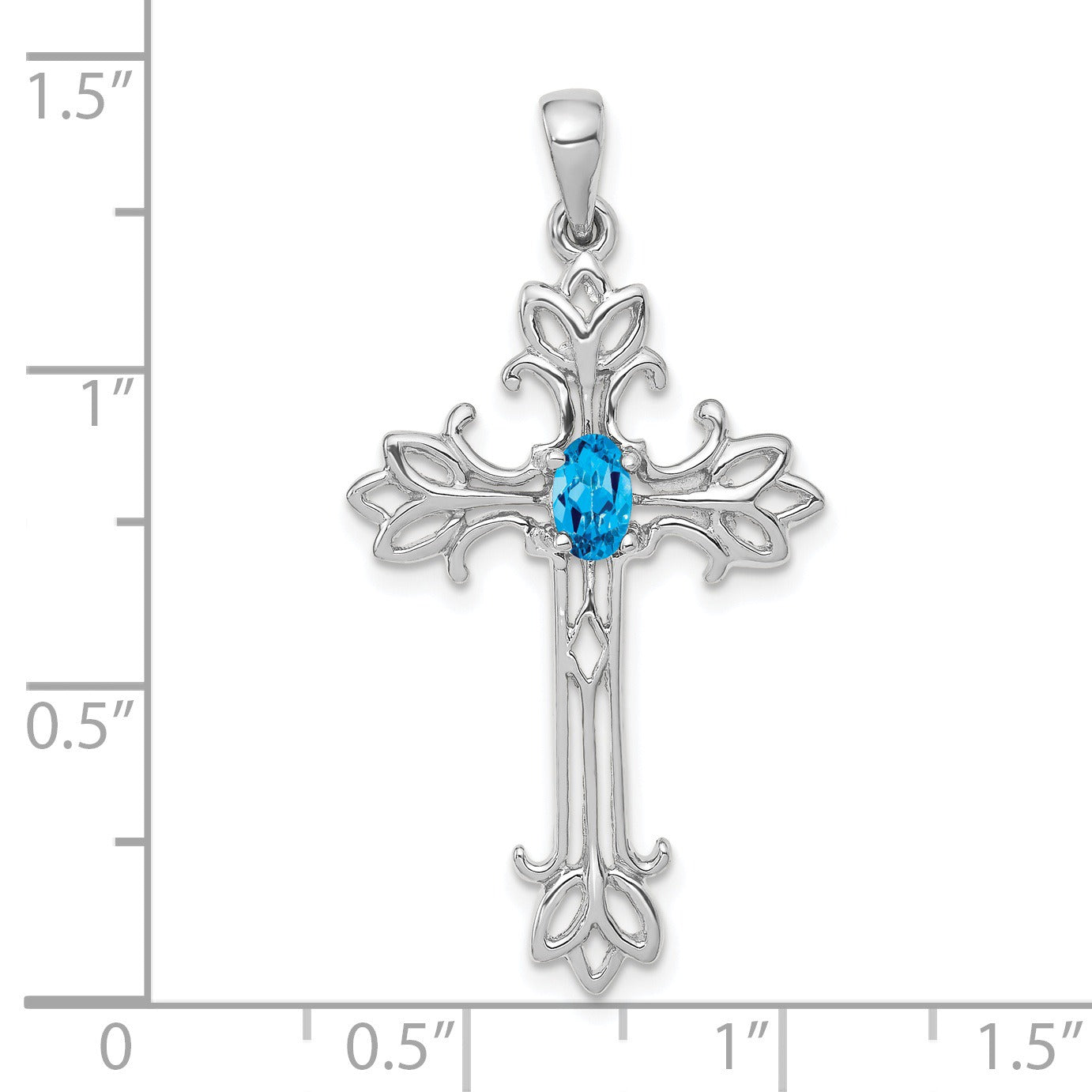 14k White Gold Natural Swiss Blue Topaz Diamond Cross Pendant