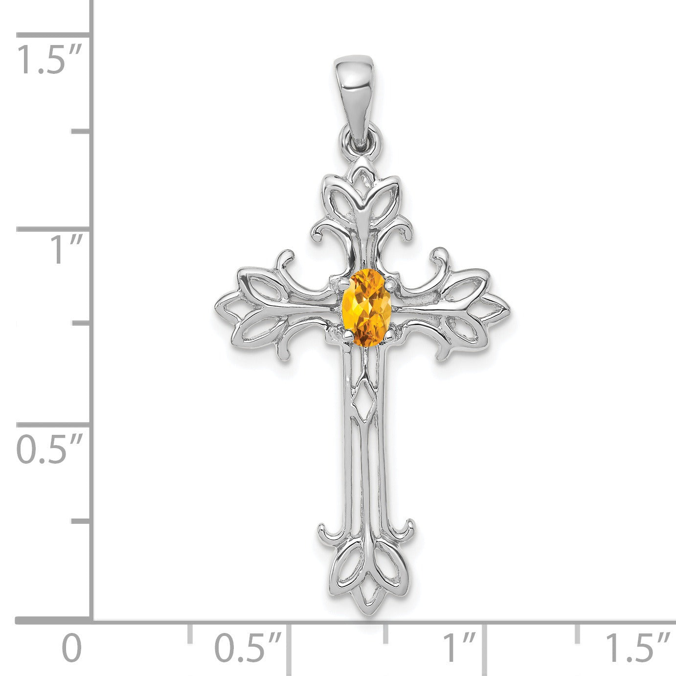 14k White Gold Natural Pear Yellow Citrine Diamond Cross Pendant