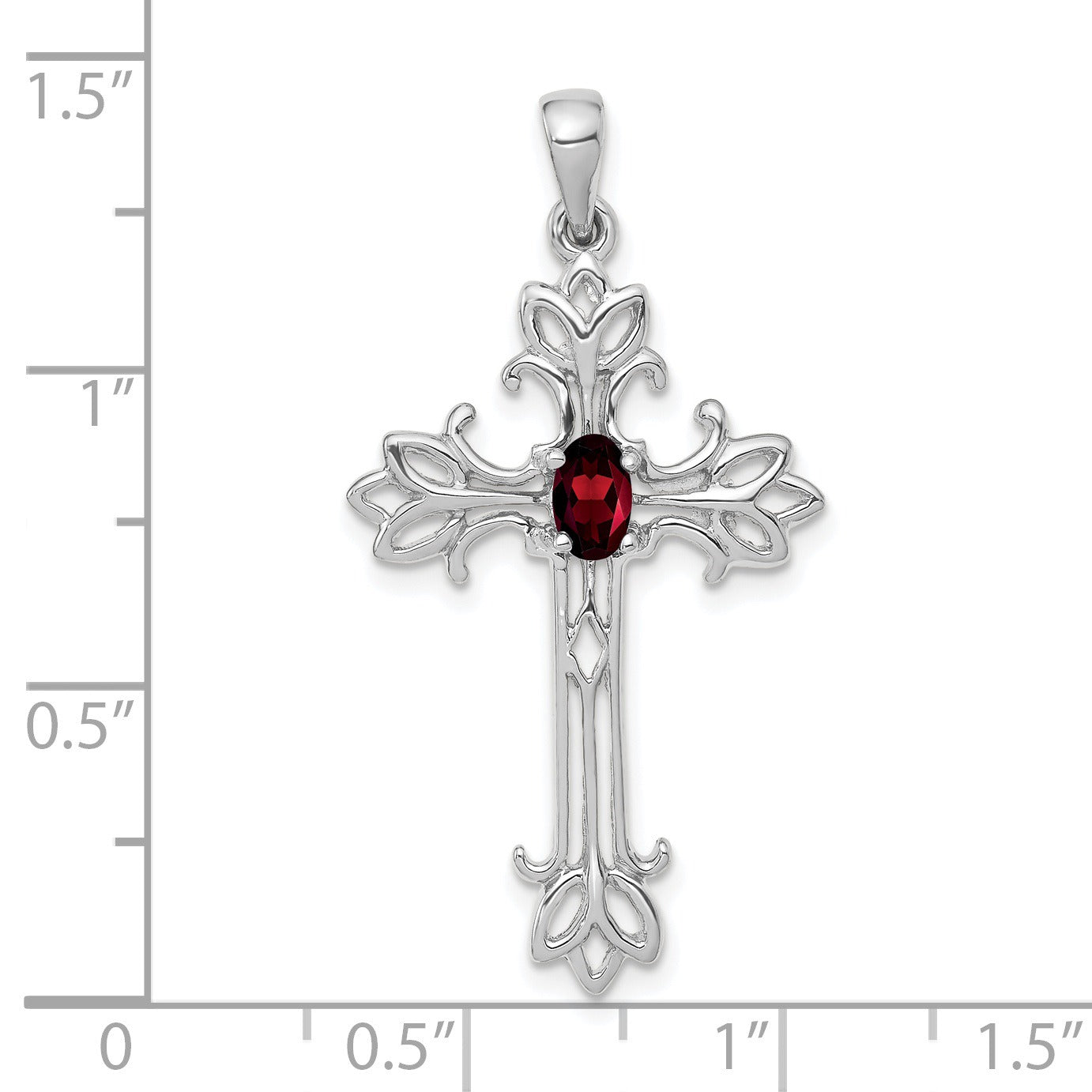 14k White Gold Natural Pear Garnet Diamond Cross Pendant
