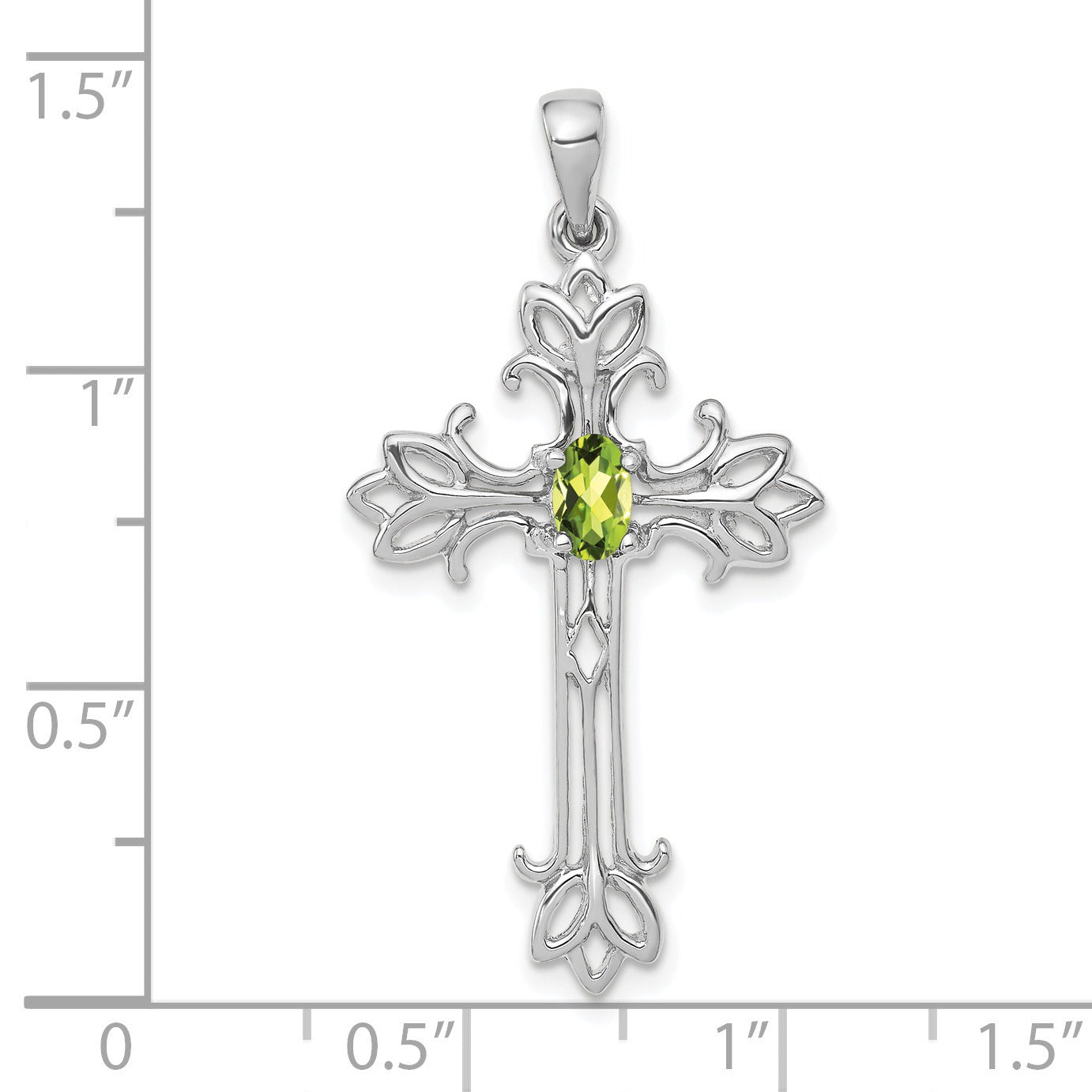 14k White Gold Natural Green Peridot Diamond Cross Pendant