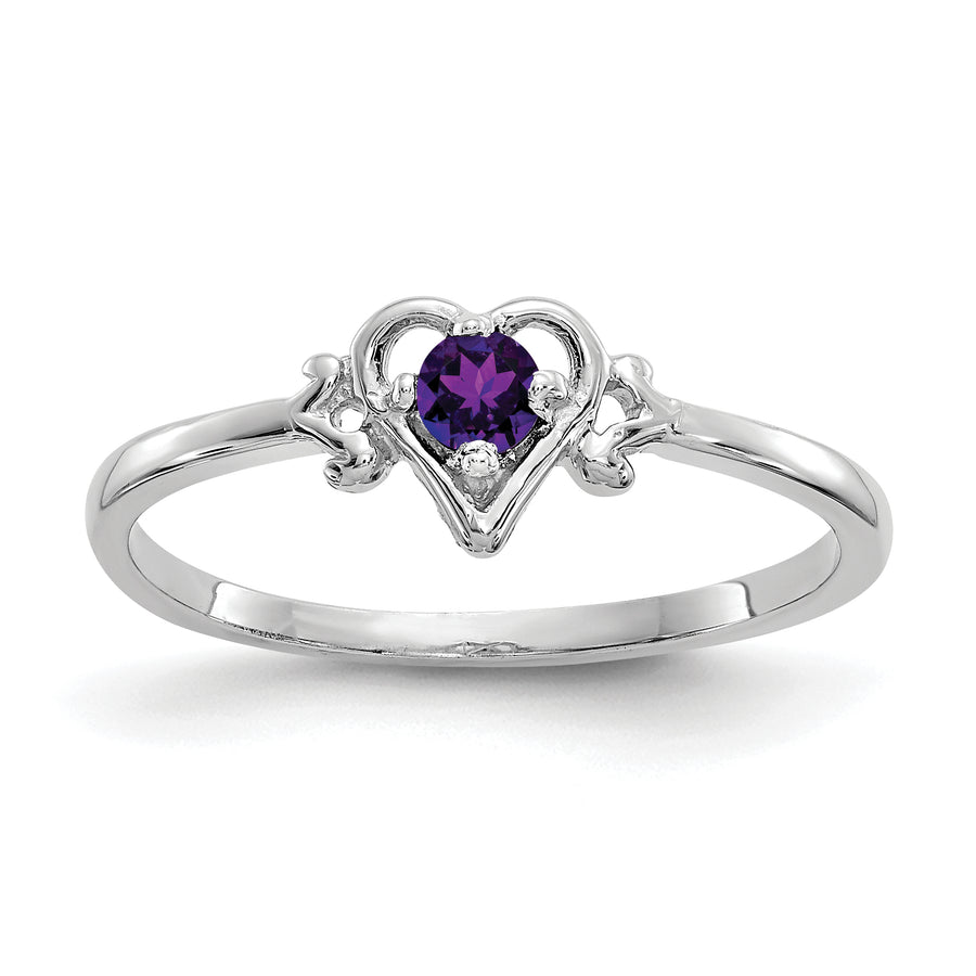 10K White Gold Amethyst Birthstone Heart Ring Fine Color Jewels